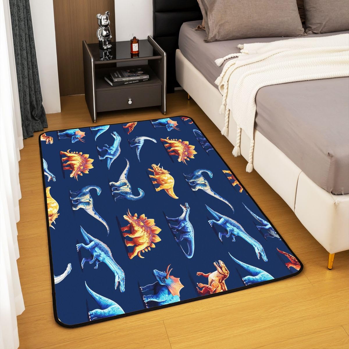 Tapis Salon 150x200cm Dinosaures Tapis Chambre Exterieur Intérieur Impression Numérique 3D Antidérapant Doux Mignon Dessin Animé Animaux pour Salon Et Chambre Nature Faune Sauvage Lavable