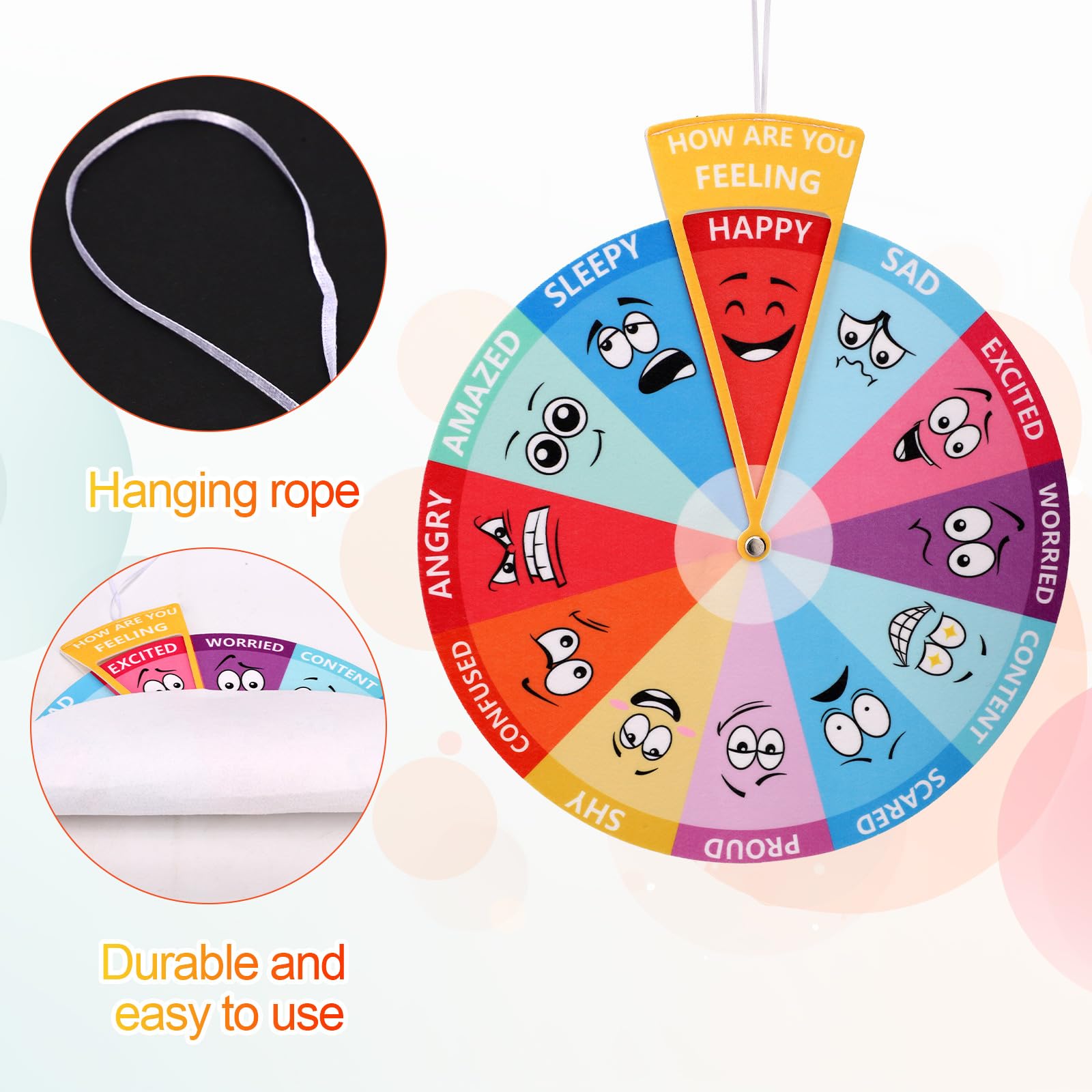 Ruota Sentimenti per Bambini, Ruota Emozioni Sentite con 12 Immagini di Espressione delle Emozioni con Corda Sospesa per Attività di Apprendimento Socio-Emotivo