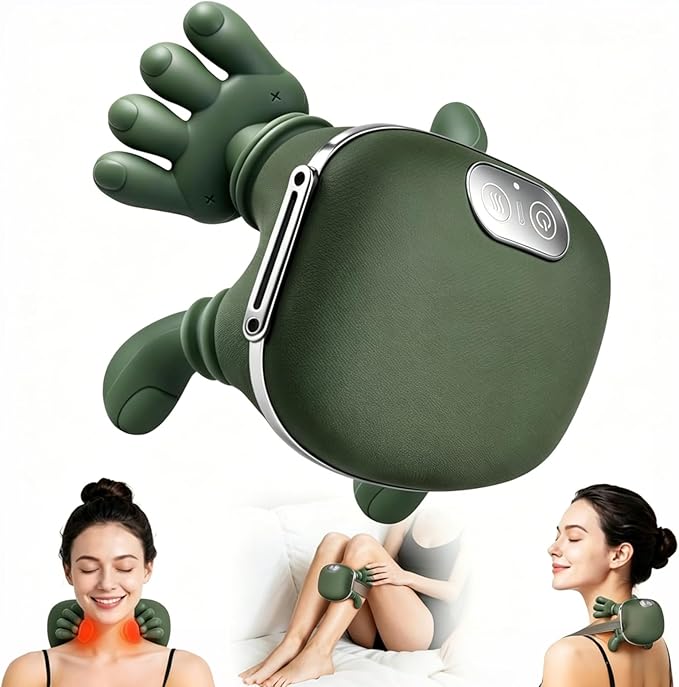 KppeX Upgraded Model Finger Deep Cordless Cordless Neck Massager Pillow, Leg and Back Pain Relief Tissue Kneading,Shiatsu and Shoulder Massage,Gifts for Men or Women (Olive Green)