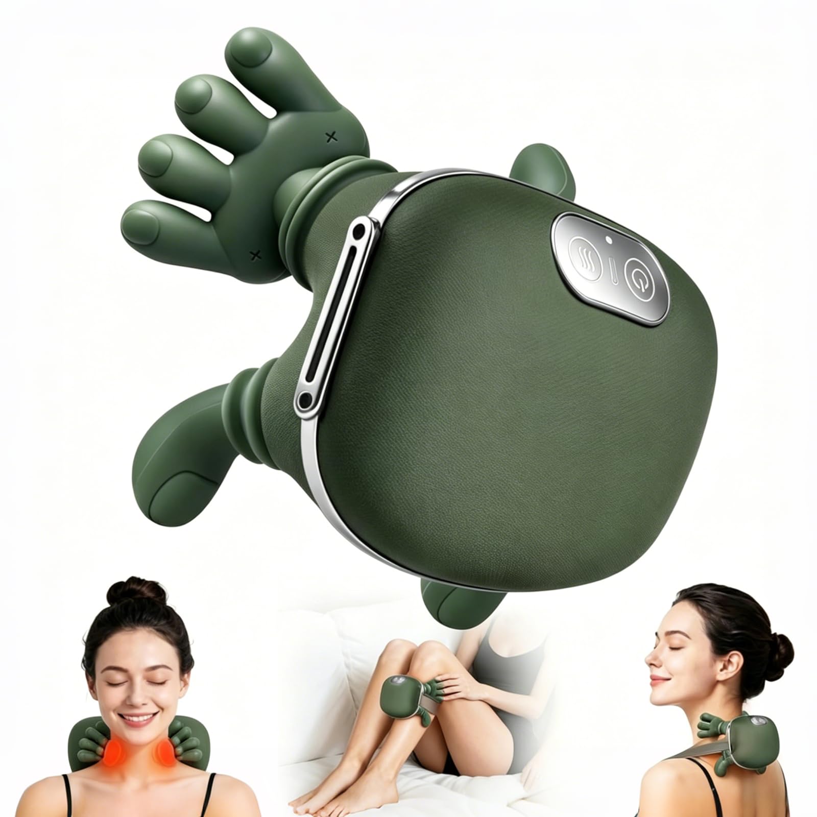 Photo 1 of KppeX Upgraded Model Finger Deep Cordless Cordless Neck Massager Pillow, Leg and Back Pain Relief Tissue Kneading,Shiatsu and Shoulder Massage,Gifts for Men or Women (Olive Green)