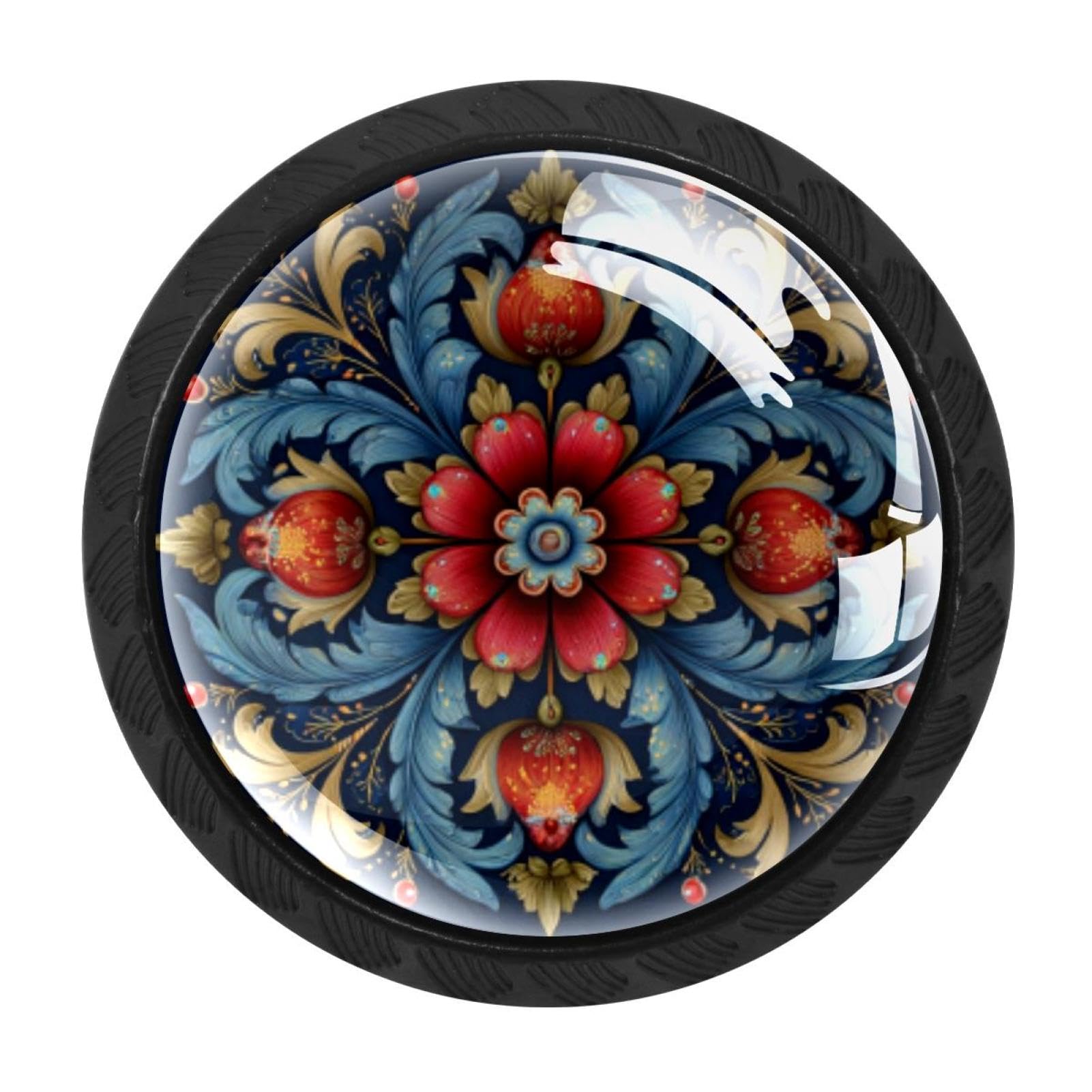 CHENZZZZ 4 Pack Norwegian Rosemaling Folk Style Flower (48) Drawer Knob Cabinet Hardware