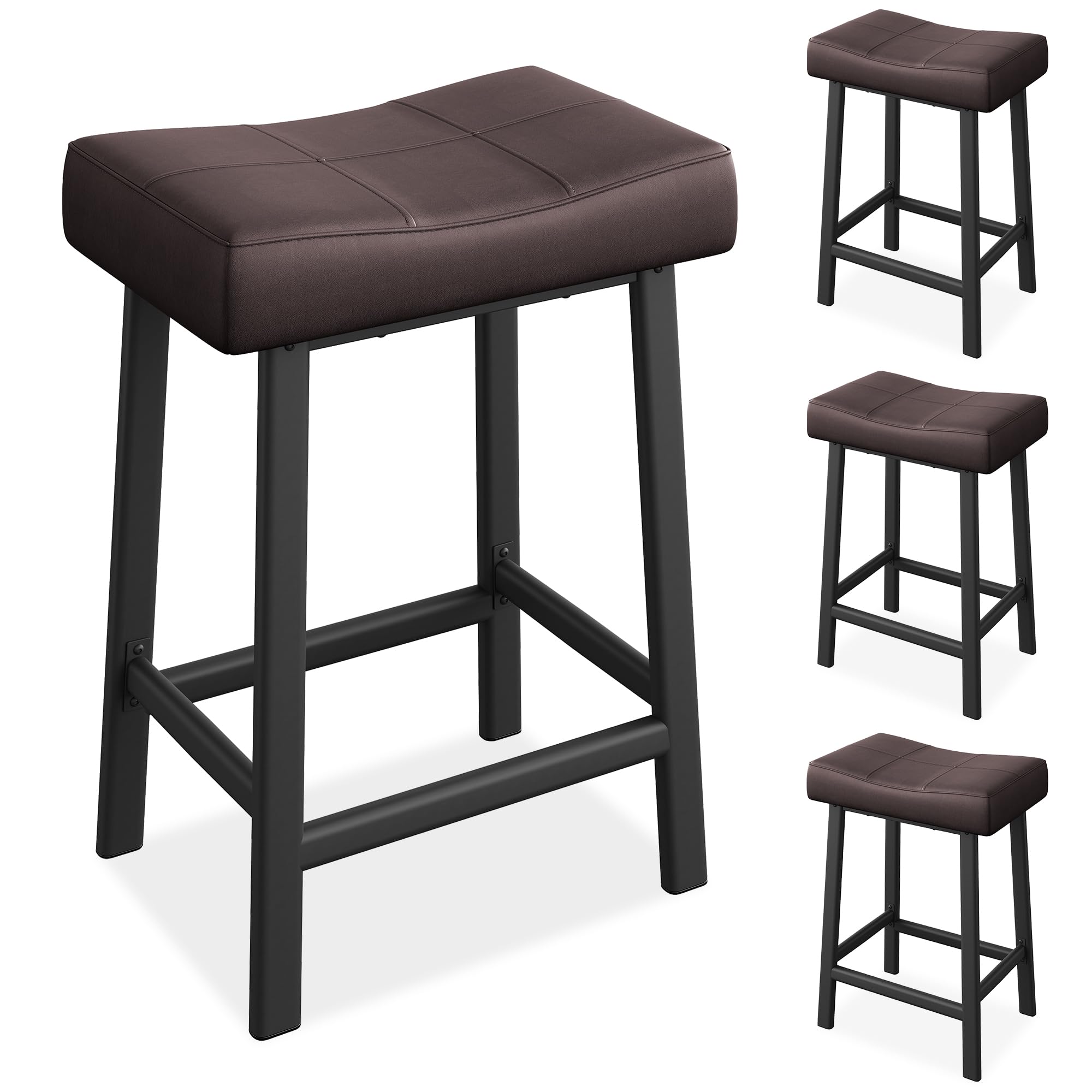 GarveeHome Counter Height Bar Stools Set of 4, 24 in Barstools for Kitchen Island Counter, Upholstered Padded Saddle Chairs with Curved Cushion, Easy