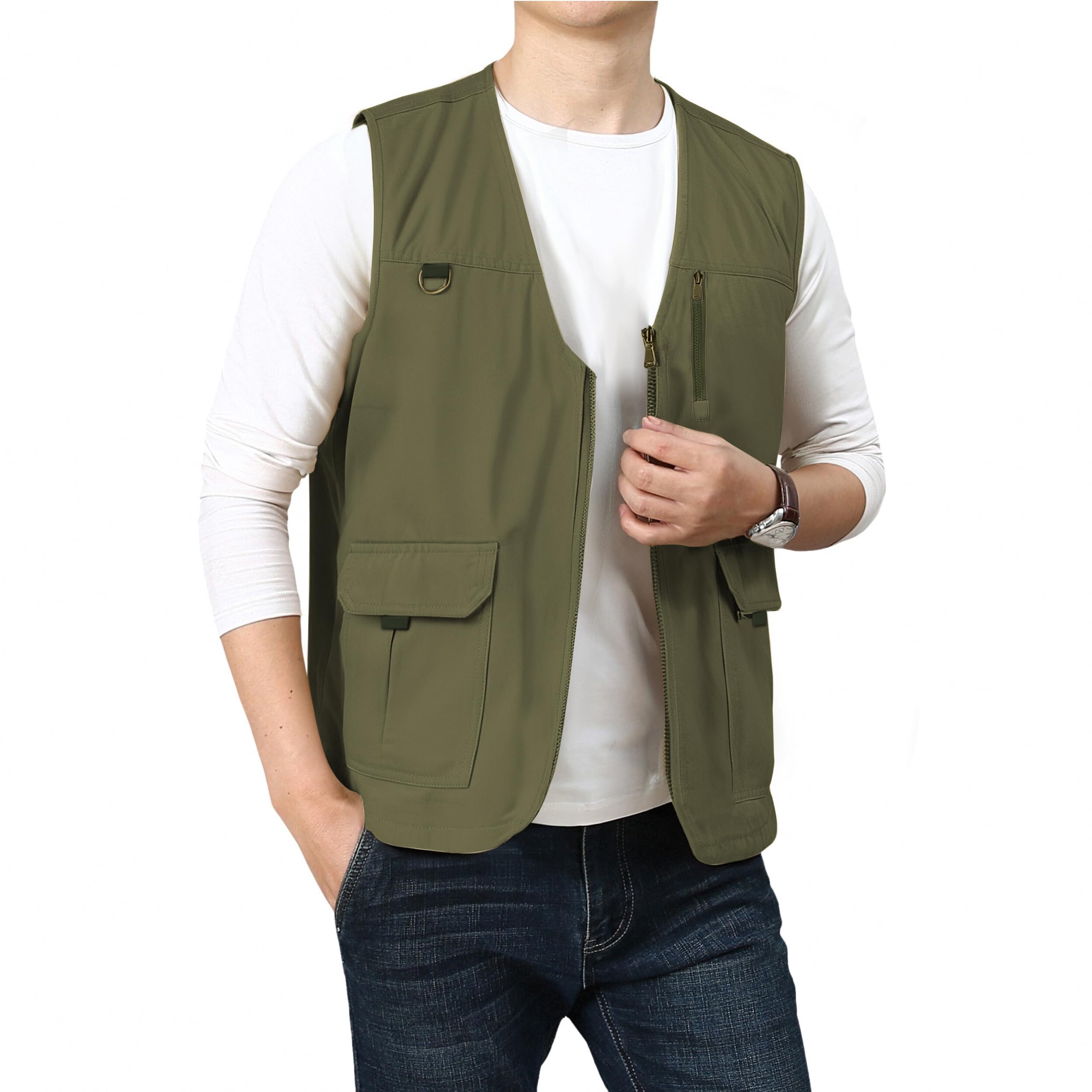 PRIJOUHE Mens Casual Cotton Vest Lightweight Outdoor Fishing Utility Vest