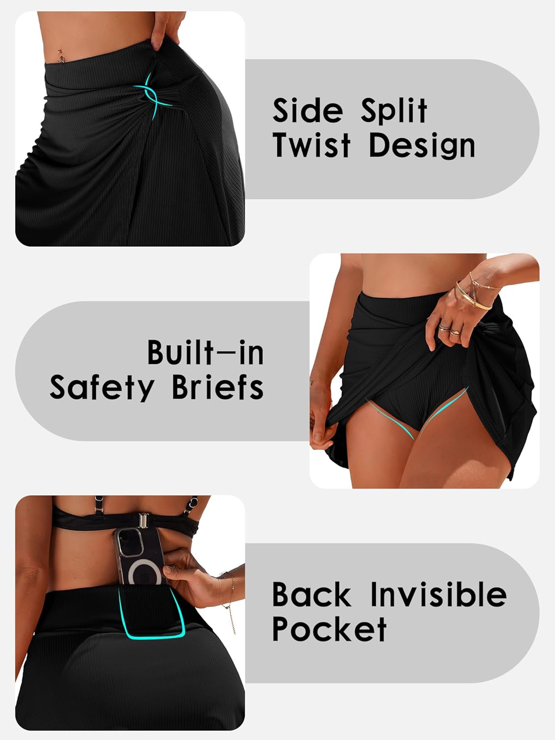 beautyin Women's Swim Skirt High Waisted Tummy Control Twisted Waist Pleated Swimsuit Bathing Suit Bottoms - Image 4