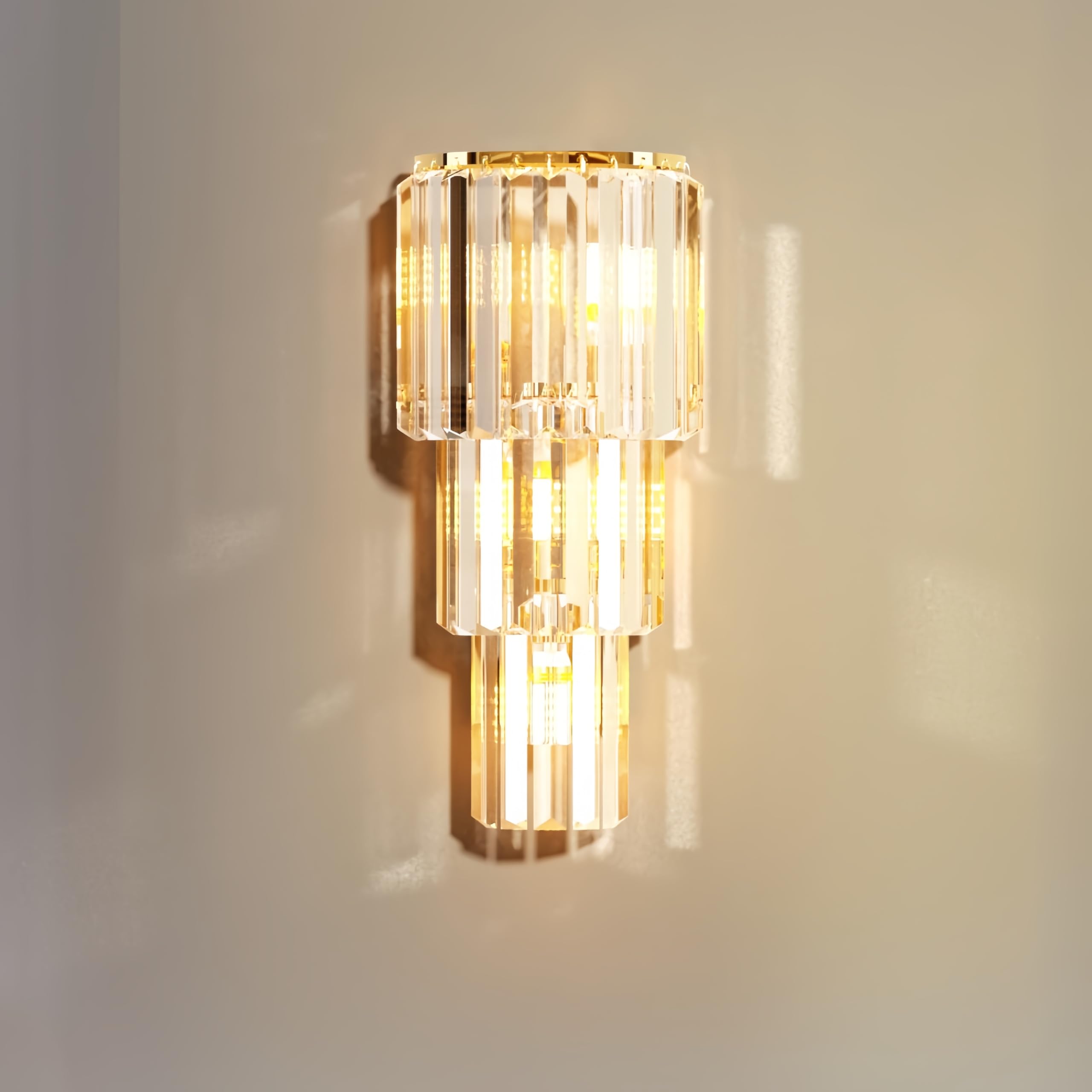 Lampada da Parete Interno applique parete interno Moderna di Lusso in Cristallo - Colore della Luce Regolabile a 3 Livelli, Dimensioni 50x19x12cm, 14W Oro E14x3 Led