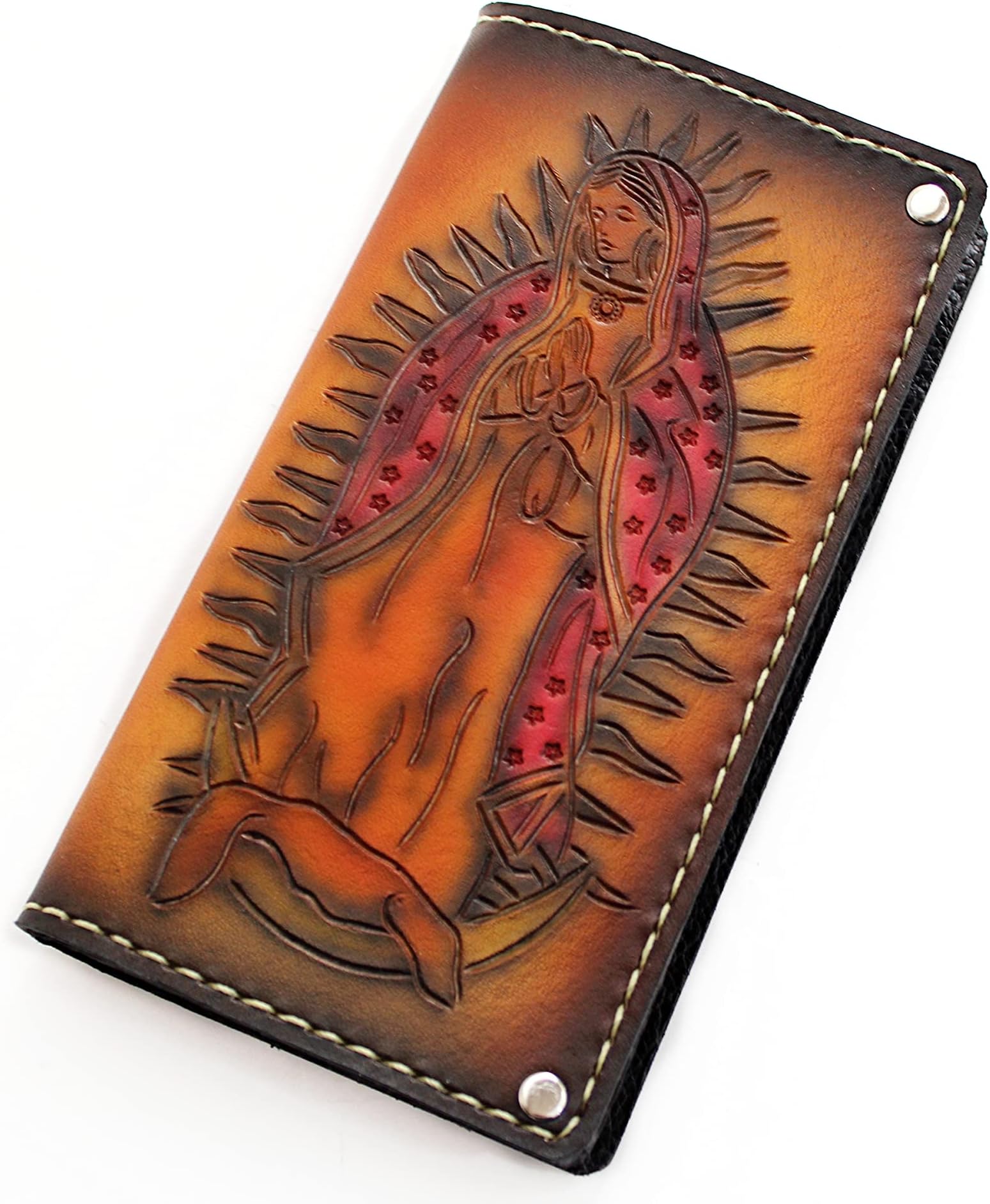 Men's Tooled Leather Virgin Mary Wallet with Personalization