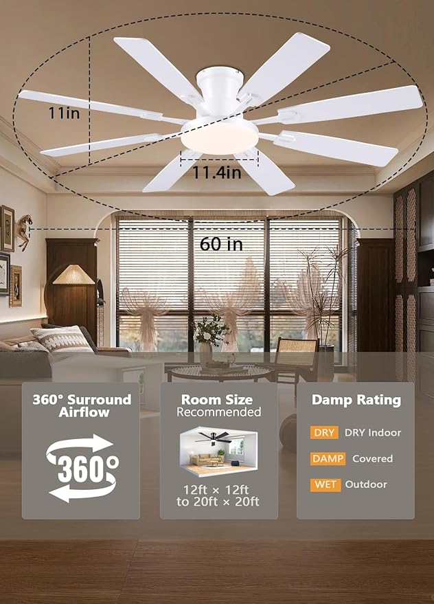 Ventilador de Techo 60 Pulgadas con Luz y Control Remoto, 6 miniatura 6