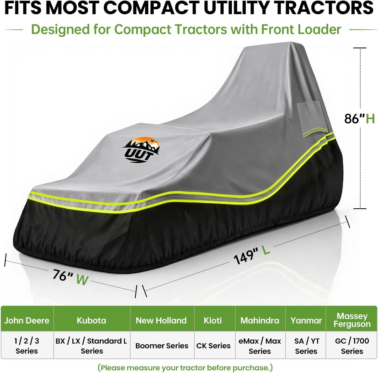 Tractor Cover for Kubota, Fits Compact & Utility Tractors with Front Loader, Outdoor Tractor Cover for Kubota, New Holland, Kioti & Mahindra, 149" Large.