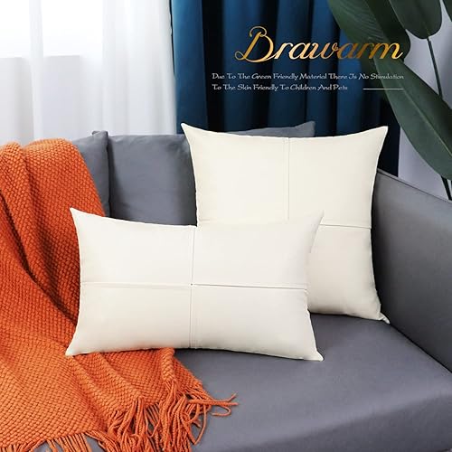 Miniatura 7 de BRAWARM Fundas de almohada de piel sintética de 20 x 20 pulgadas, paquete de 2, fundas de almohada de cuero crema, almohadas decorativas de cuero
