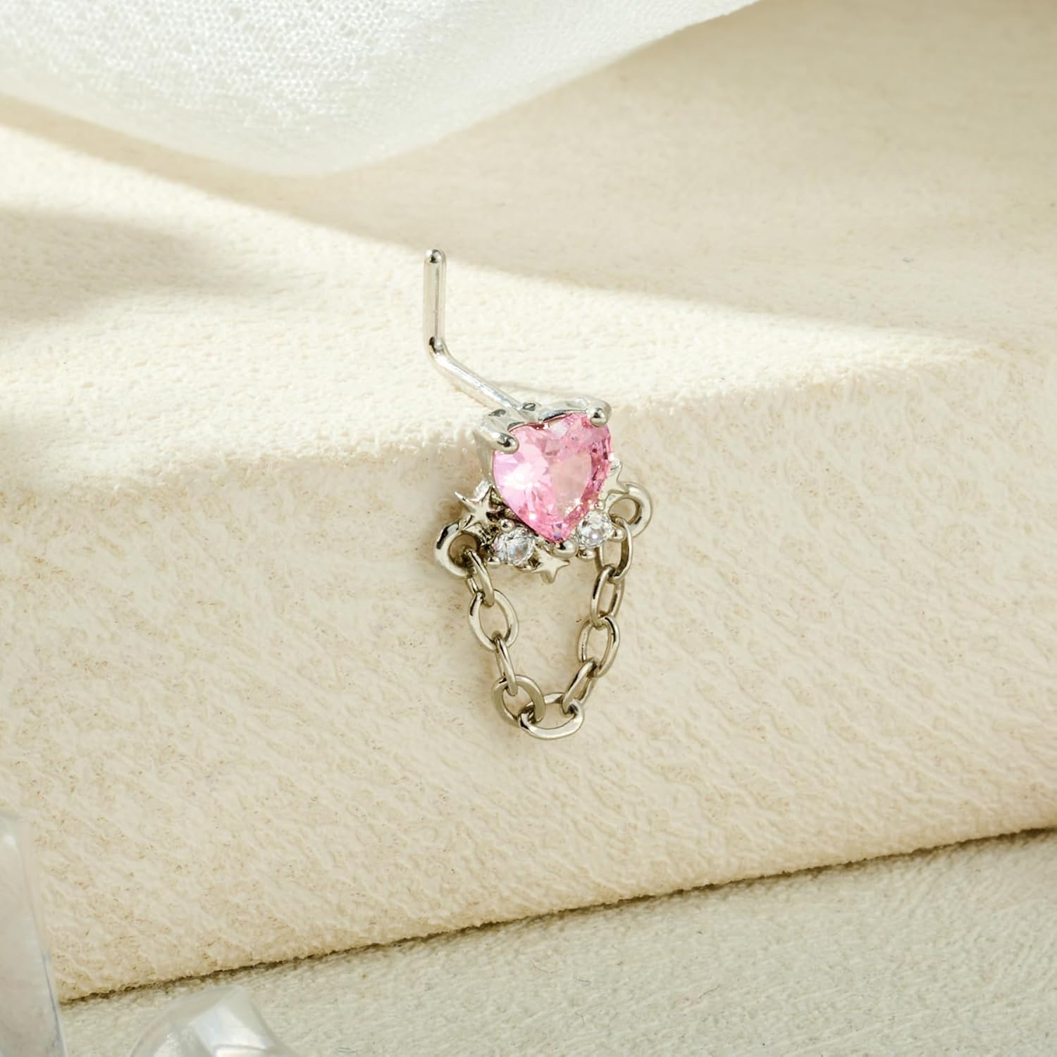 AceFun 8pcs Gold Silver L-Shaped Corkscrew Nose Rings Studs Set for Women 20G Surgical Steel Dangle Nose Ring Star Nostril Nose Piercing Jewelry Hypoallergenic CZ Heart Butterfly Bow Flower Bee Nose Studs - Image 7