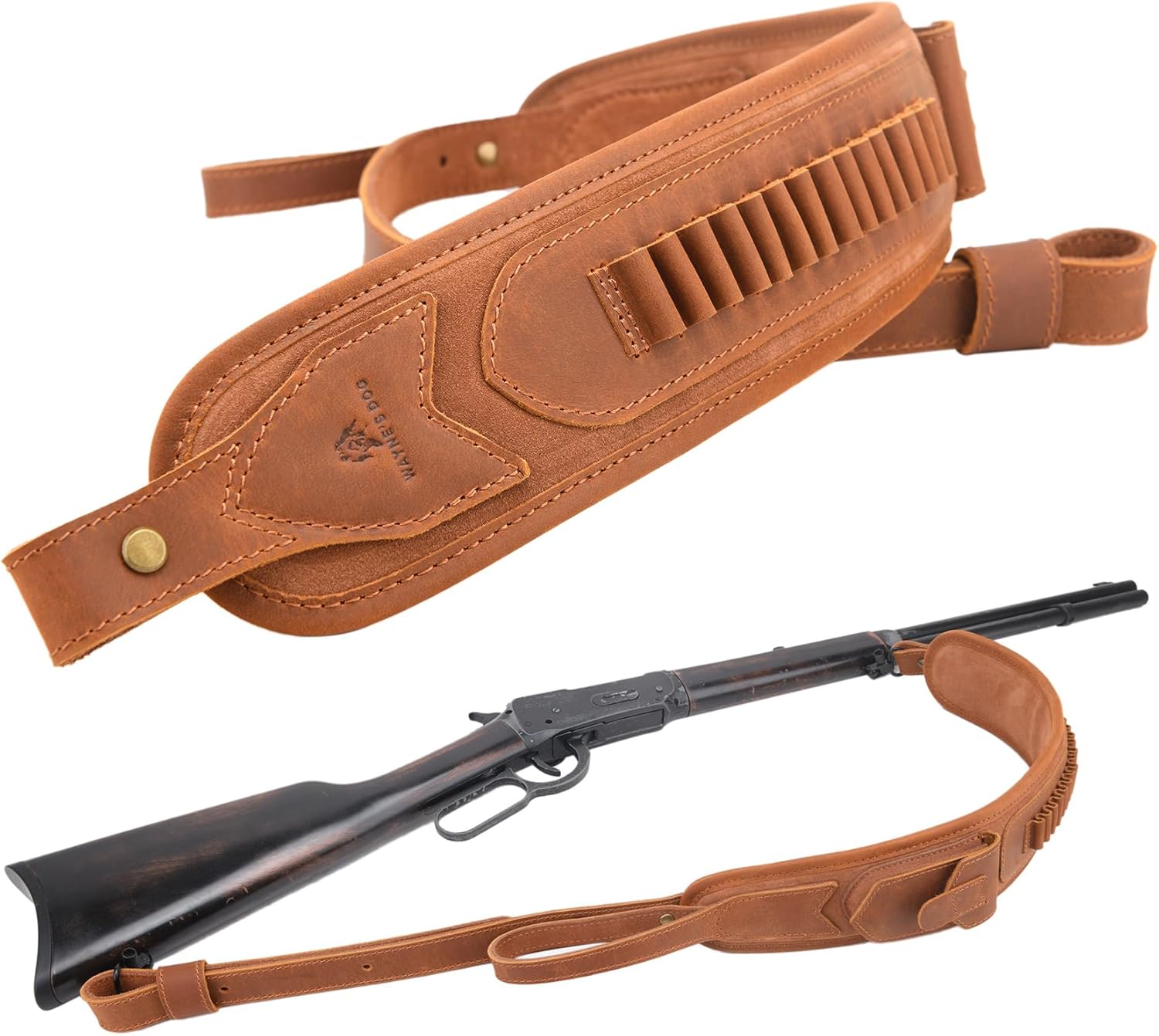 Tas Trost Handmade Leather Rifle Sling Adjustable Gun Strap Ammo Holder for Shooting.30-30 .45-70 .308 .22LR 12GA