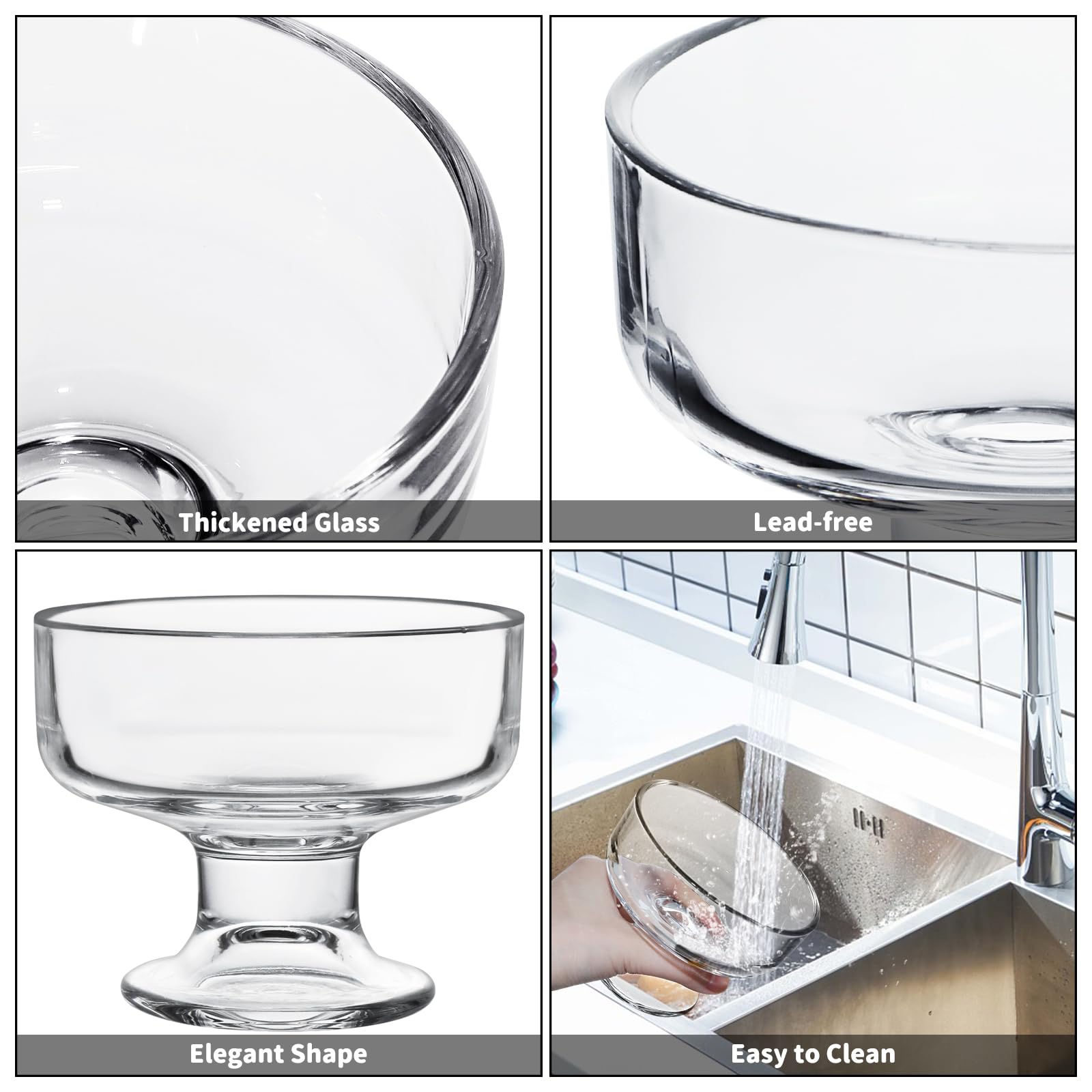 Juego de 6 vasos de helado para helado, cuencos de postre de vidrio de 200 ml, cuencos transparentes para helado, vasos de cóctel de gambas, cuencos para servir postres, pudín, aperitivos