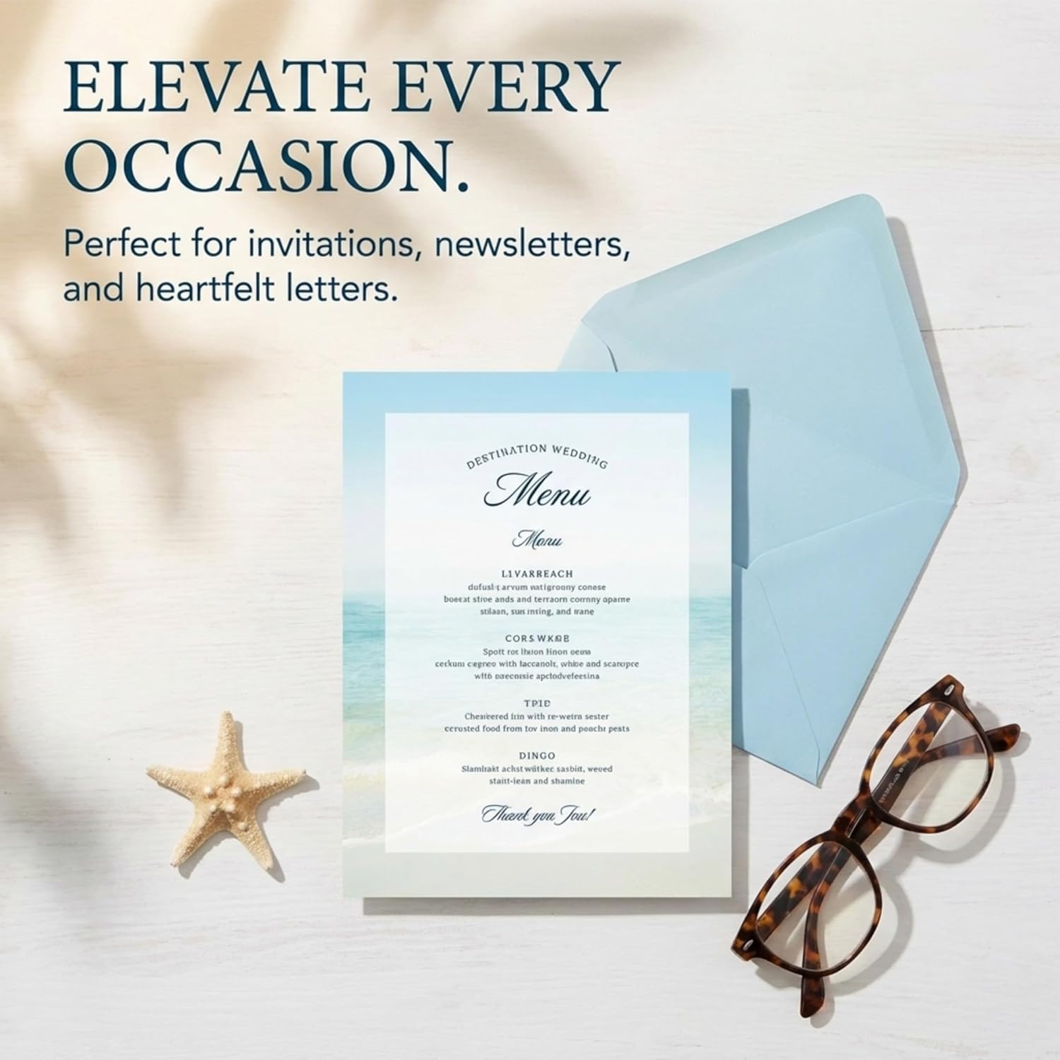 PaperDirect Romantic Paradise Seashore Border Paper, 8.5x 11 Tropical Stationery with Ocean & Beach Design—Tranquil Theme for Invitations, Newsletters, Flyers, Events, Parties & Crafts, 100 Sheets