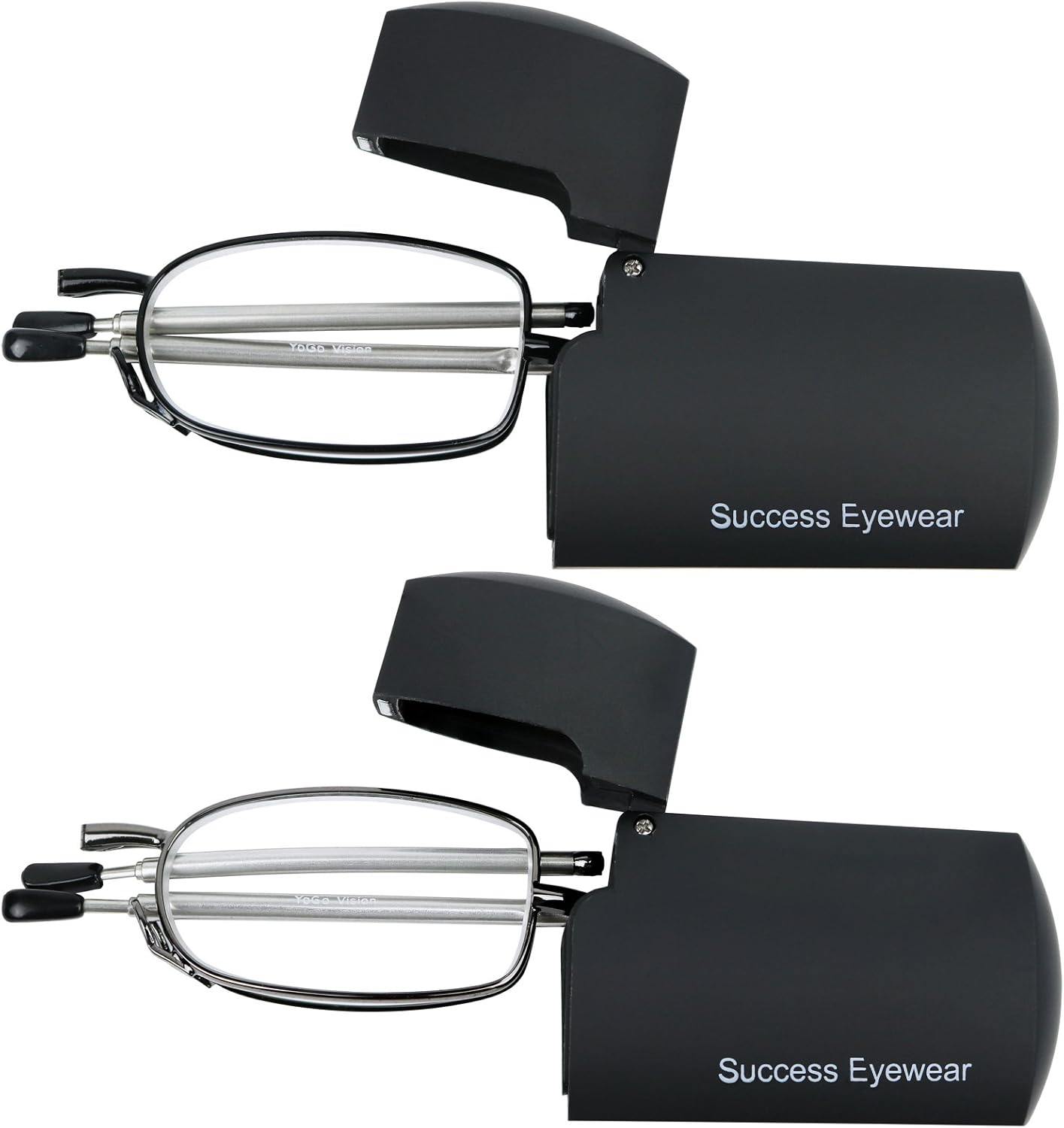 Success Eyewear Reading Glasses 2 Pair Black and Gunmetal Readers Compact Folding Unisex Glasses for Reading Case Included