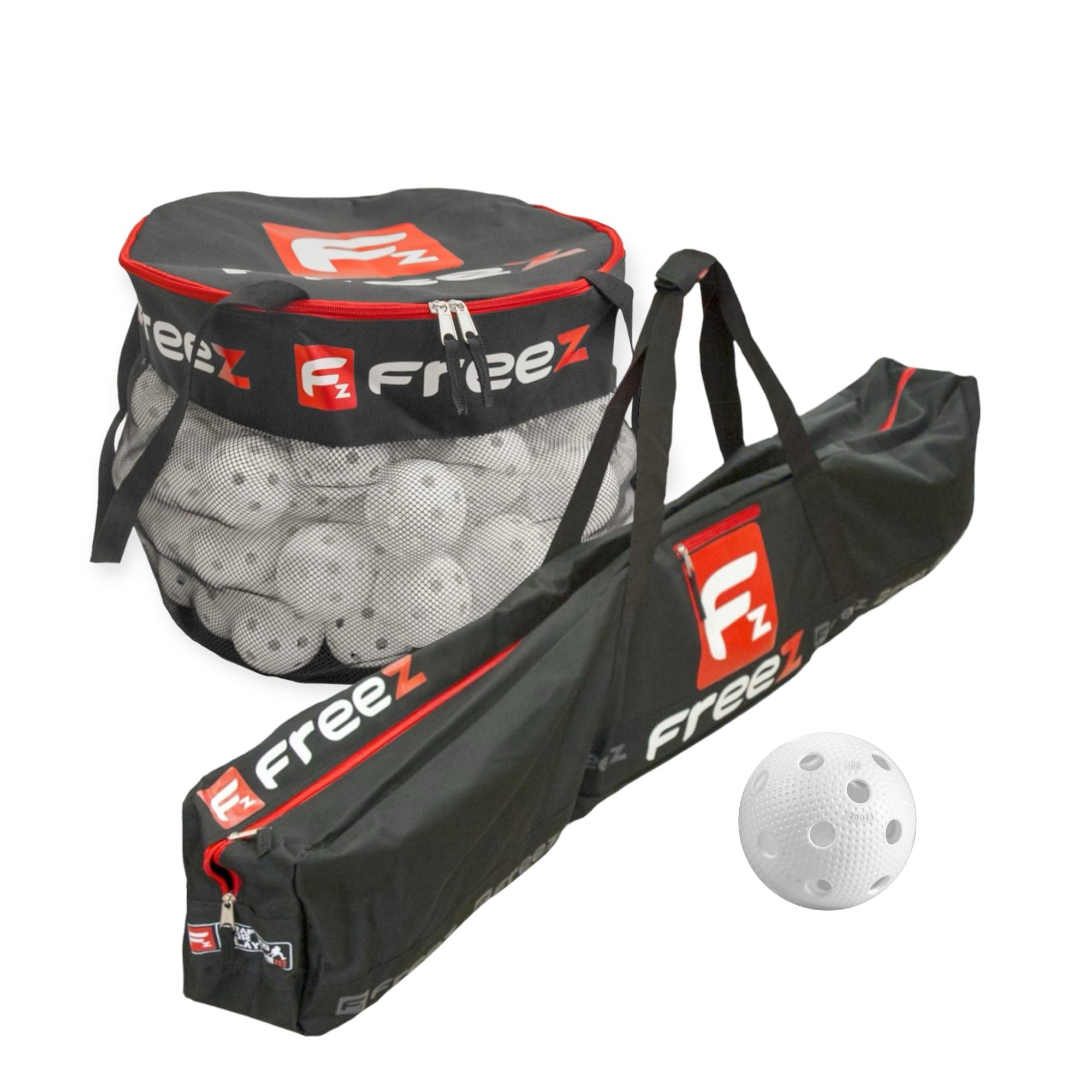 mb-m Floorball Set bestehend aus FreeZ Ballsack - 80 Bälle - Schlägertasche Unihockey
