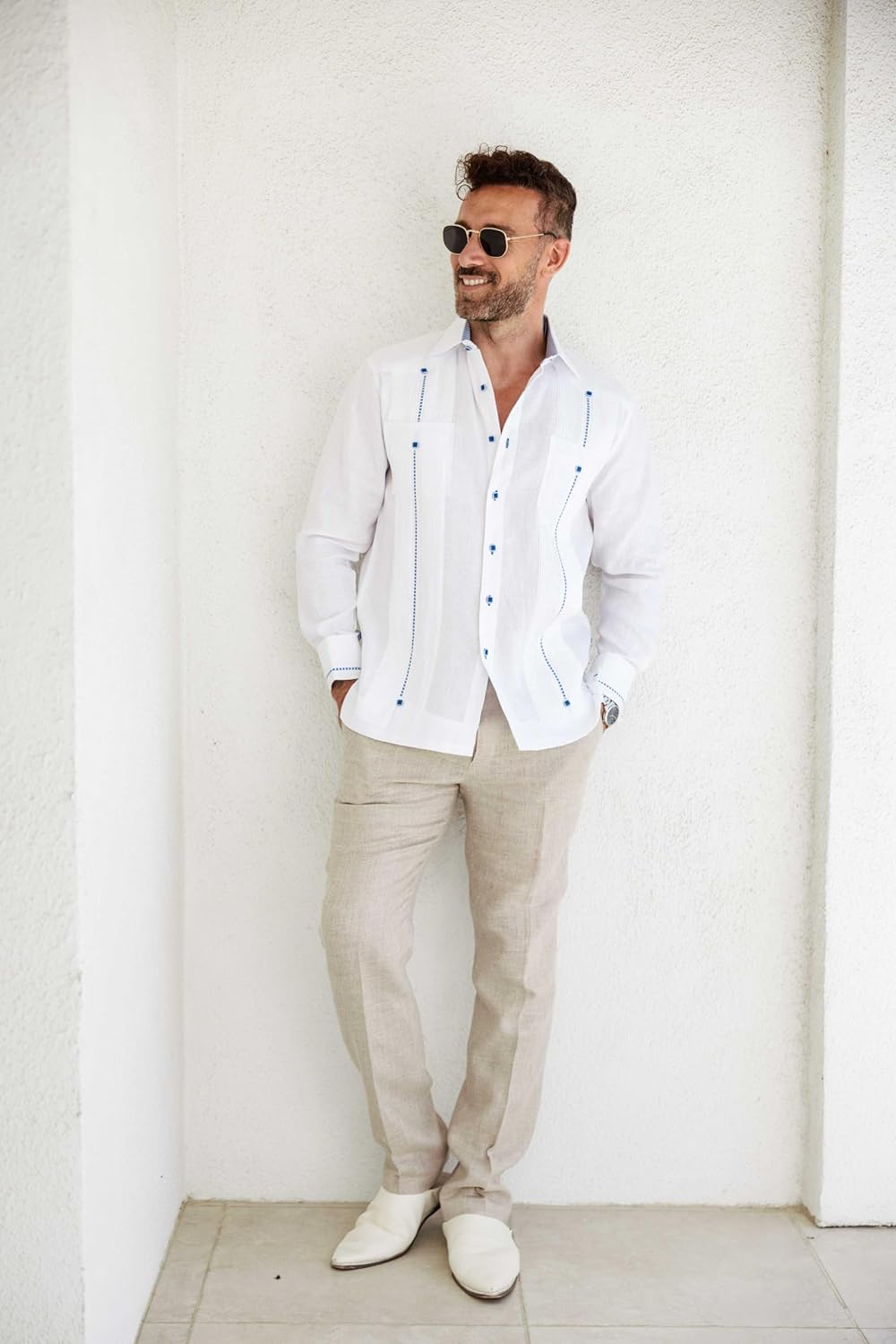 Mojito Men's Guayabera Shirt Chacabana 100% Linen with Contrast Trim Long Sleeve and French Cuff - Image 5