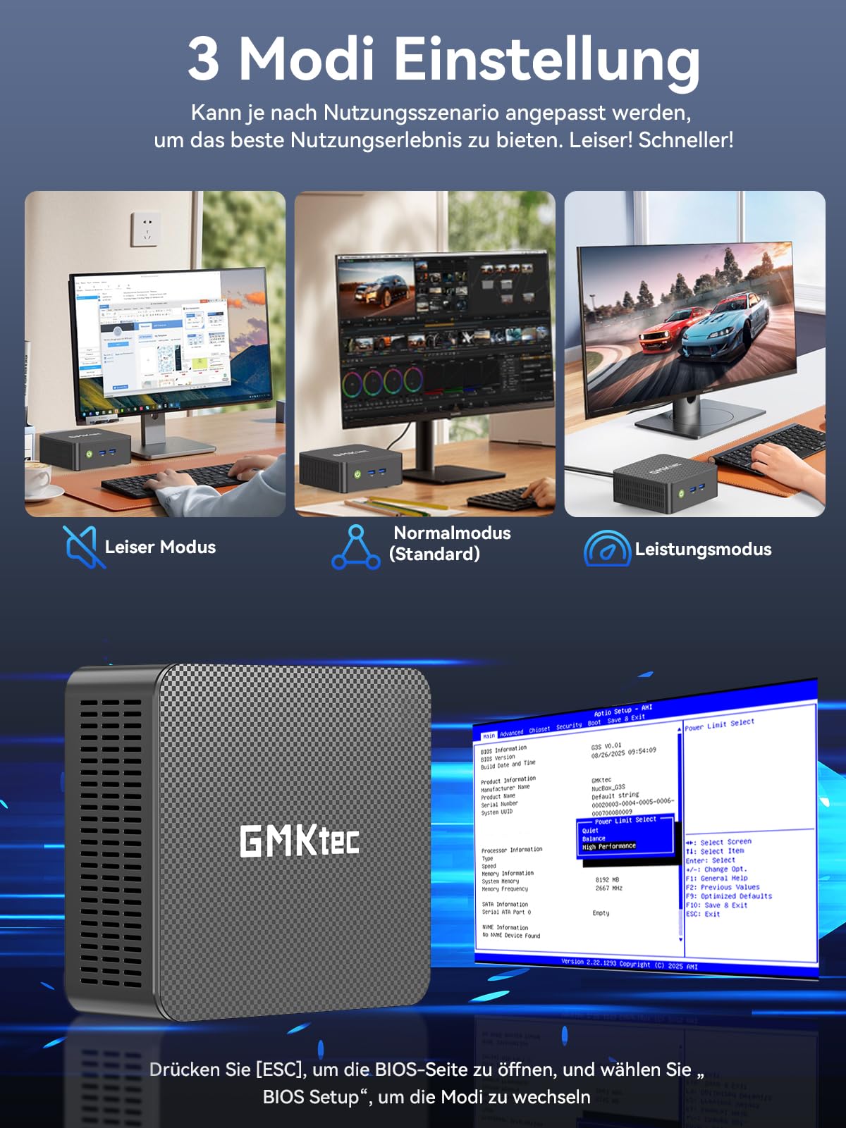 GMKtec N95 Mini PC Intel 3.4GHz, 3 Jahre Produktschutz, 8GB DDR4 2666MHz RAM 256GB M.2 SSD, G3S Mini Computer 3X USB3.2/4K Dual HDMI/WiFi 5 BT5.0/RJ45 Ethernet, Micro PC für Business/Heimkino/Schule