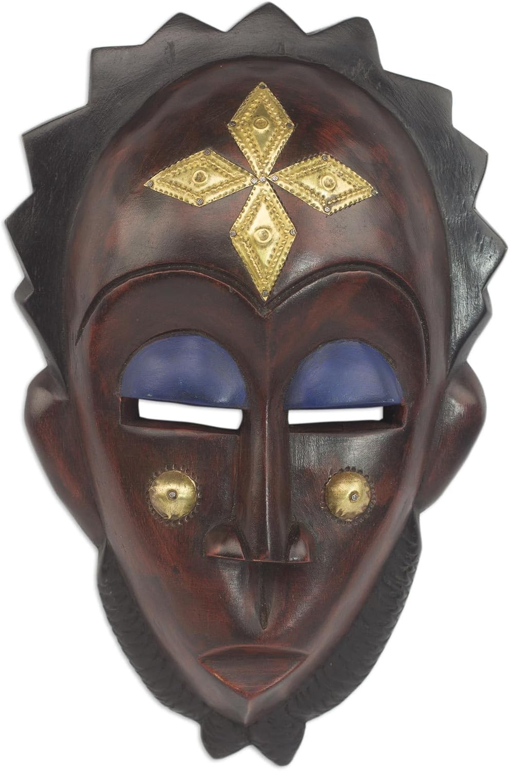 NOVICA Artisan Handmade African Wood Mask Sese Brass from Ghana Multicolor Masks Ghanaian [11.75in H x 7.75in W x 2.4in D] ' Gleaming Forehead'