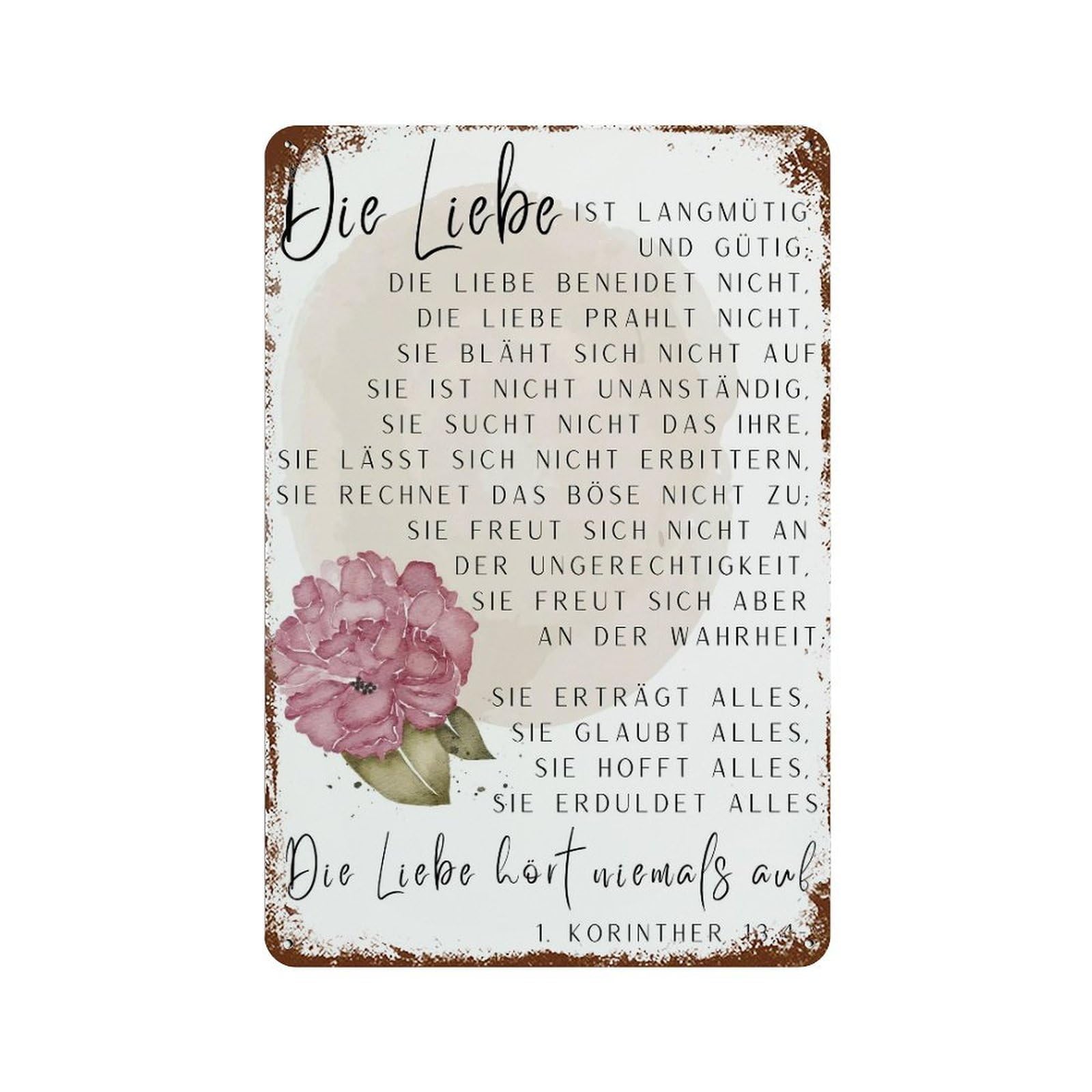 xiaoxiaoshen 1 Corinthians 13 4 Watercolor Christian Wall Decor Art Metal Tin Poster Modern Home Decor Art Home Bar Shop Decorations Vintage Sign 30x20cm