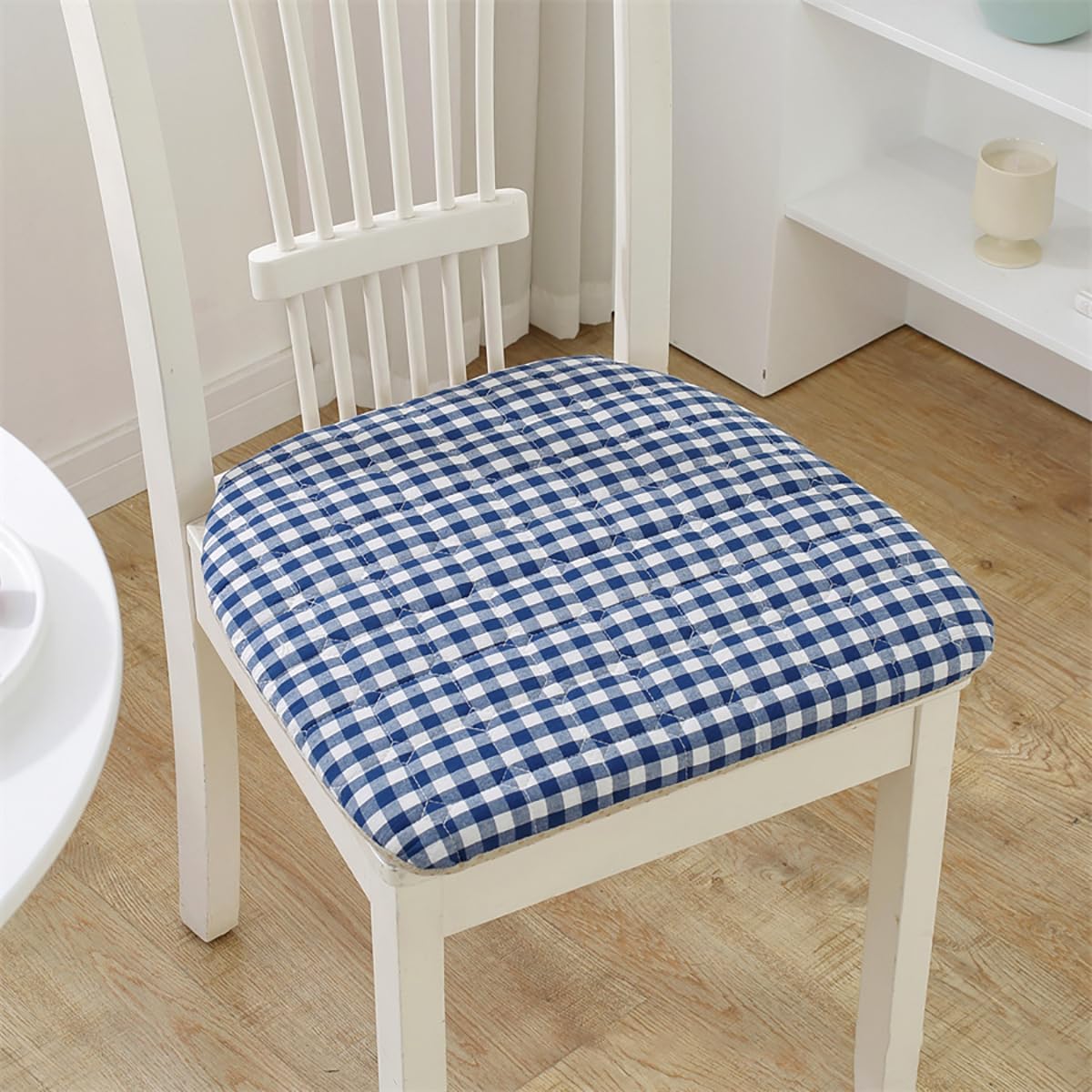 2 Pack Seat Cushion for Dining Chairs, 16.9" X 15.7" Non-Slip Kitchen Chair Pads with Ties, Plaid U-Shaped Sponge Chair Cushion for Kitchen Office Outdoor,Blue1,6 Pack