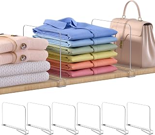 OKPOW Shelf Dividers for Closet Organization: 8" Tall X 12" Deep Acrylic Clear Sturdy Separators for Clothes Purse - Adjustable Easy Install Storage for Wood Cabinet Home Organizer Housewife 6 Pack
