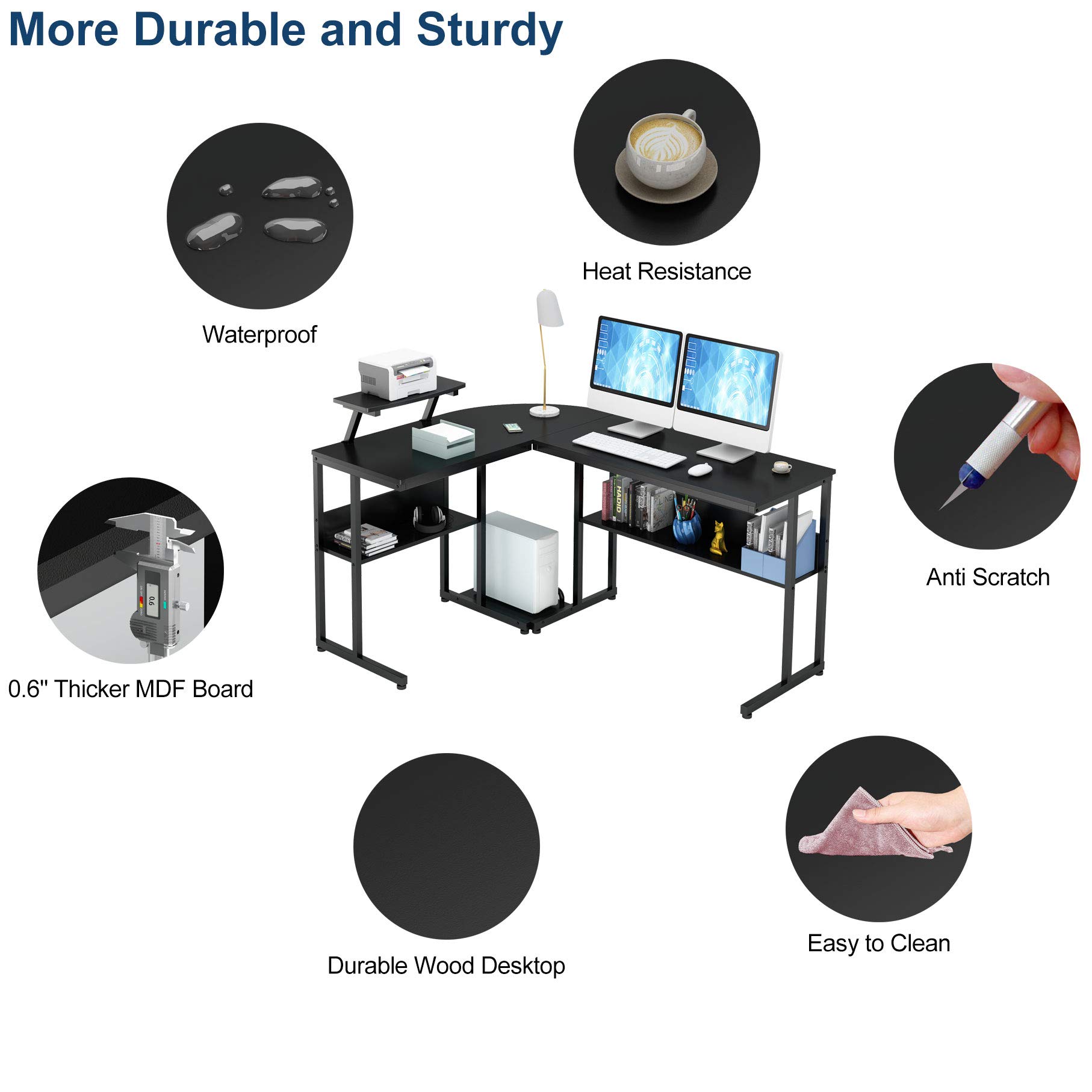 Ruitta Reversible Computer Corner Desk 58" LShaped Desk, Corner Gaming