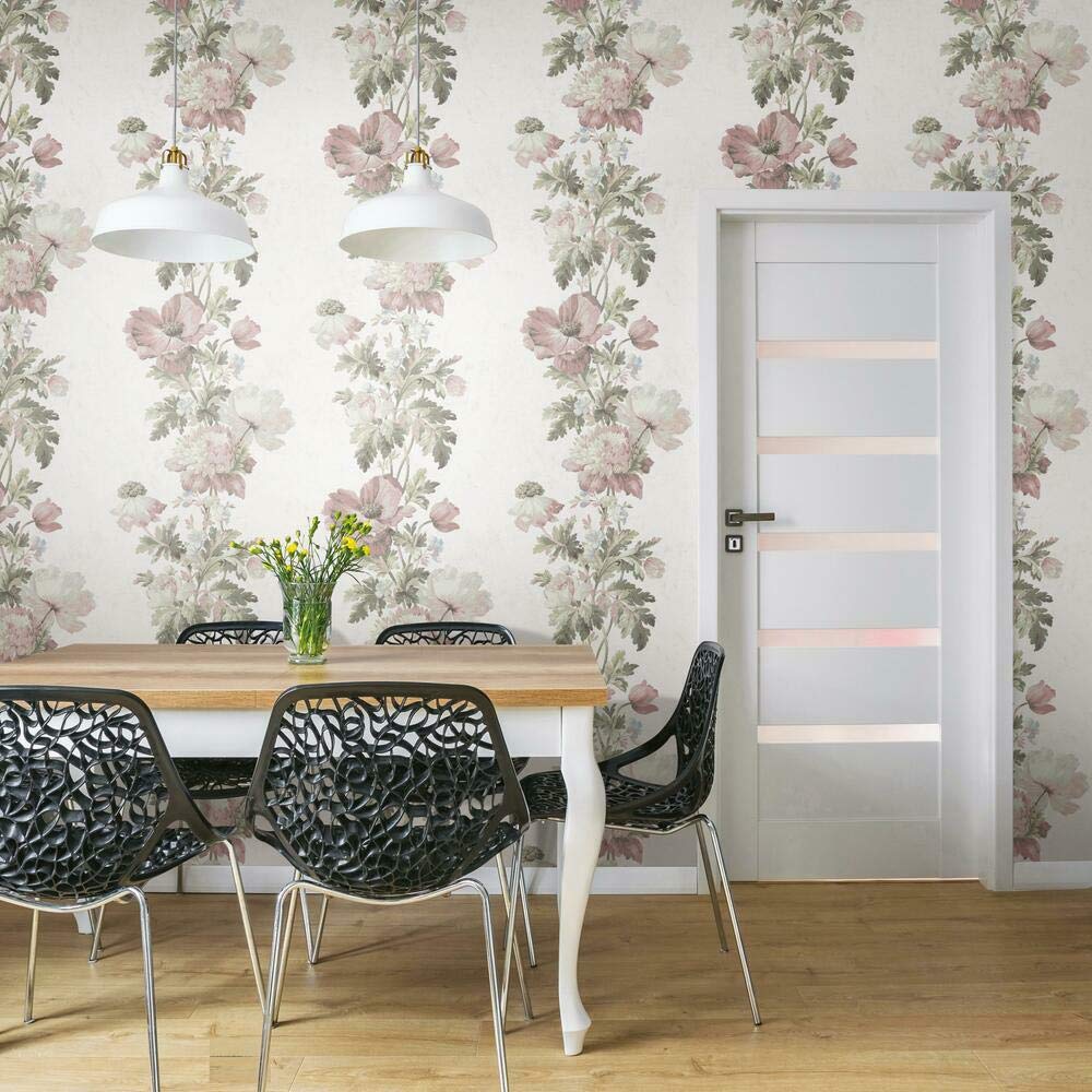 RoomMates RMK11426RL Pink Vintage Floral Stripe Peel and Stick Wallpaper, Sample - Image 2