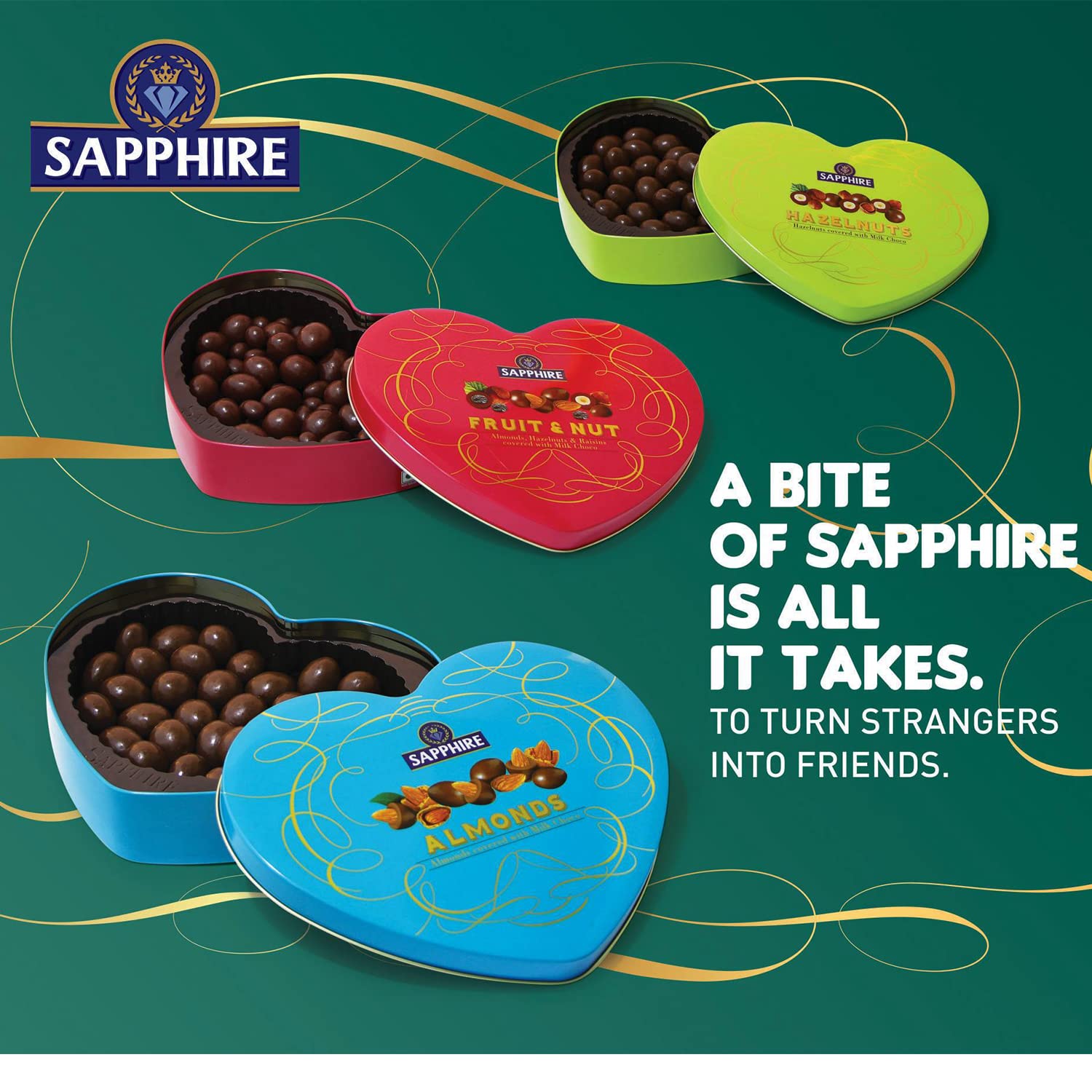 Sapphire Fruit and Nut Heart Tin Box Pouch, 160 g | Mouth Melting Milk Chocolate With Nutritious and Nutty Crunch - Image 7 thumbnail