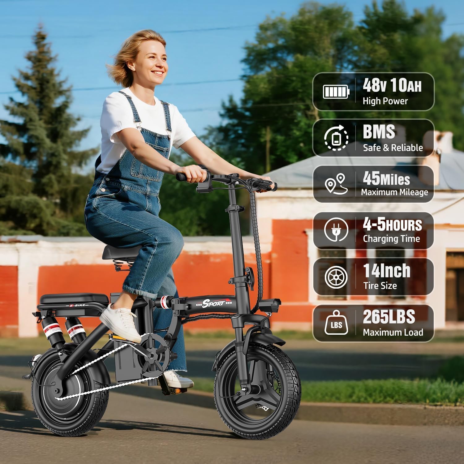 ASKGO Electric Bike for Adults Teens, 800W/1200W Peak Folding Ebike, 22/25MPH, Max 30/45 Miles Range, 14" Commuting Ebike with Dual Suspension & Dual Brake, 3-Speed Modes, Portable Electric Mini Bike