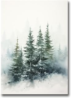 Winter Forest Print, Printable Wall Art, Christmas Print, Woodland Winter Tree Watercolour, Evergreen Tree landscape, Abstract art, Decor poster