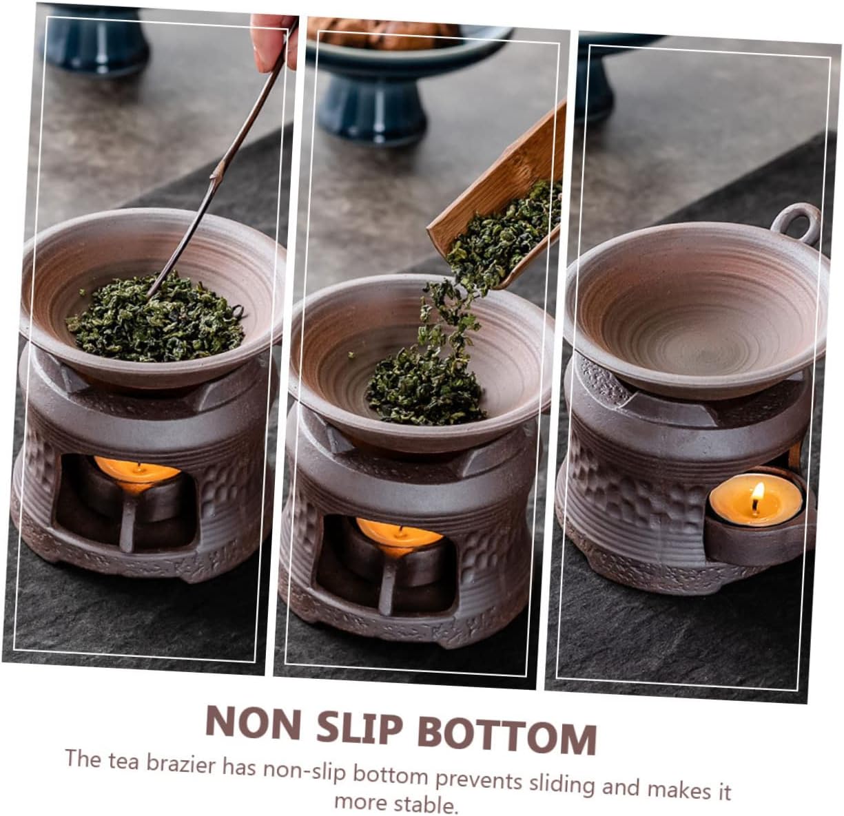 Ceramic Teapot Warmer Candle Holder Base Rustic Brown Tea Stove for Loose Leaf Tea for Home Brewing