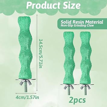 2 PCS Bird Beak Grinding Stone Bird Parrot Cage Perch Stand Anti-Slip Nail Trimming Stick Parrots Perch Resin Beak Grinder Stone Foot Claws Trimmer Accessories for Parrot Budgie Cockatiel (Green)