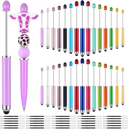 30 bolígrafos de plástico con cuentas 2 en 1, lápiz capacitivo, tubo vacío, bolígrafos flotantes de tinta negra con 30 recambios negros para hacer