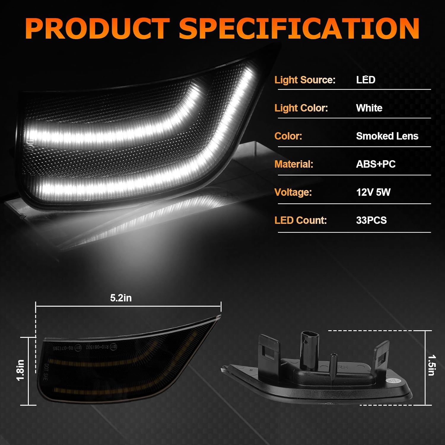 Upgraded Smoked Lens LED Side Markers Lamp Compatible with GMC Yukon/Denali/XL, Chevy Tahoe/Suburban, Cadillac Escalade/ESV 2021-2024 Driver & Passenger Side Marker Light, White LED 2PCS