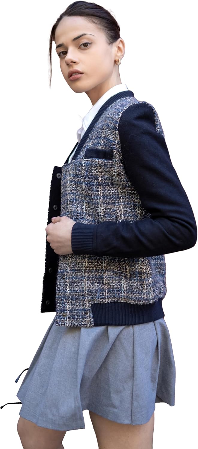 Members Only Women's Updated Tweed Varsity Jacket with Contrast Sleeve - Image 4