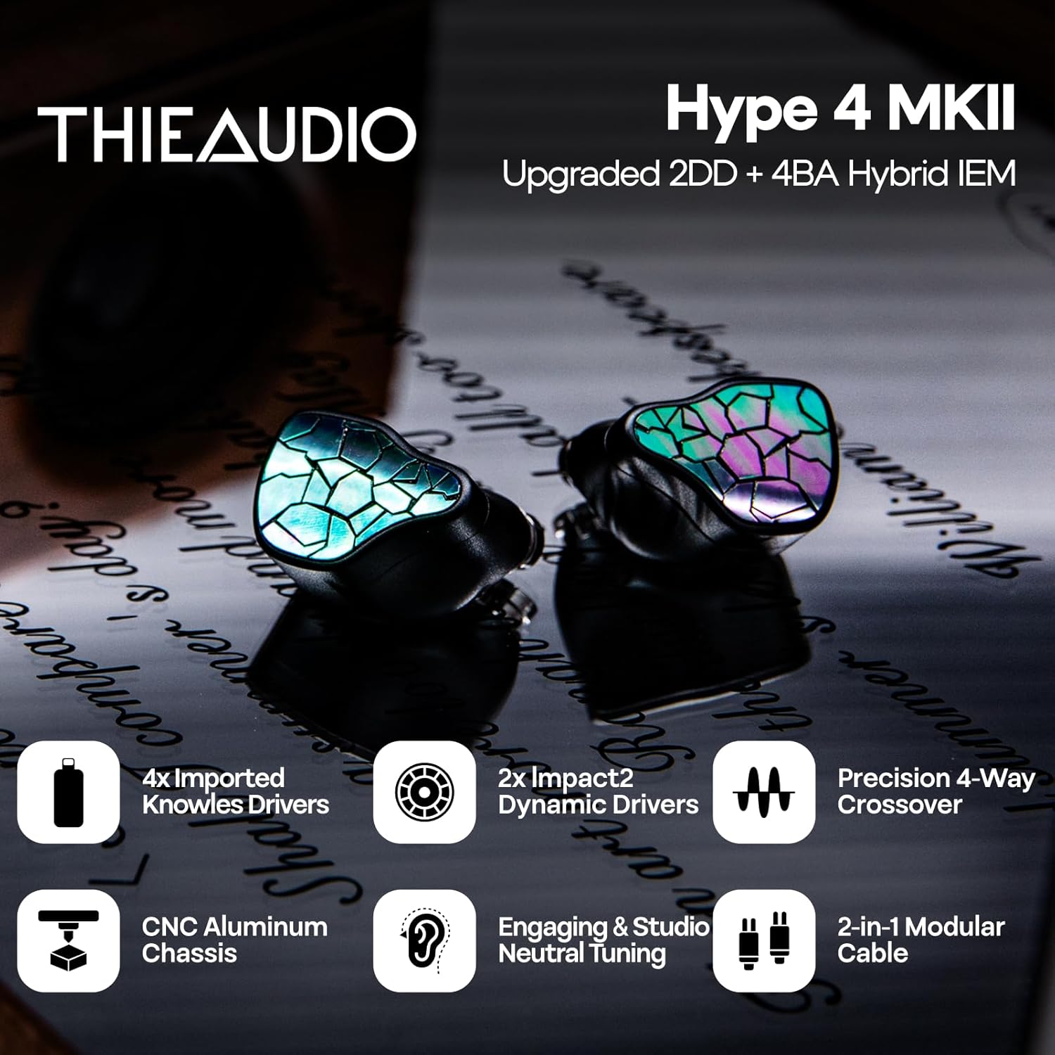 Linsoul THIEAUDIO Hype 4 MKII 2DD + 4BA Hybird in Ear Monitor,HiFi Wired IEM Earphones,Engaging & Studio Neutral Tuning Kiwi Ears Flex Earbud Tips, Replacement Silicone IEM Tips, 3 Pairs