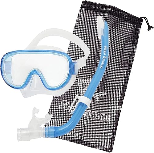 Reef Tourer RC0203 - Juego combinado de máscara y esnórquel para jóvenes, parte superior semiseca, válvula de purga, lente de vidrio templado de