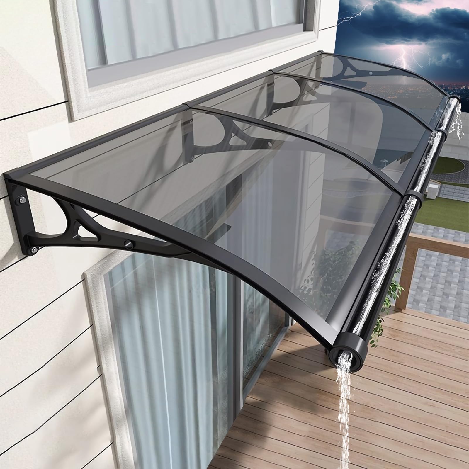 GJZQDKX Aluminum Alloy Door Canopy Shelter with Clear Polycarbonate CoverOutdoor Rainproof Balcony & Window Awning for Weather Protection