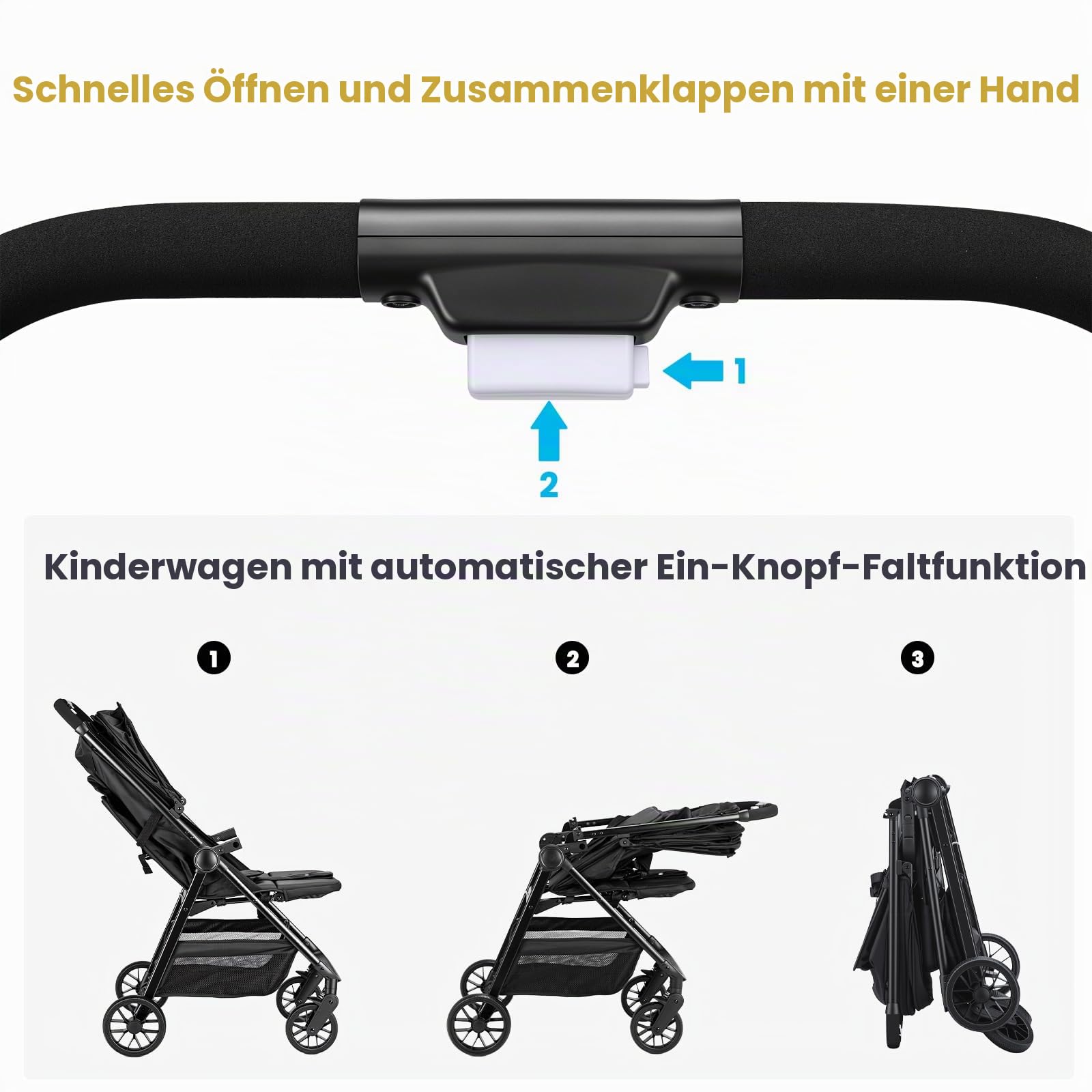 UBRAVOO Kinderwagen Buggy für Kleinkinder mit Liegesitz, ultrakompakter Reisebuggy klein zusammenklappbar, leichtem Travel Buggy mit Aufbewahrungskorb, Baldachin & Elterngriff als Pushchair