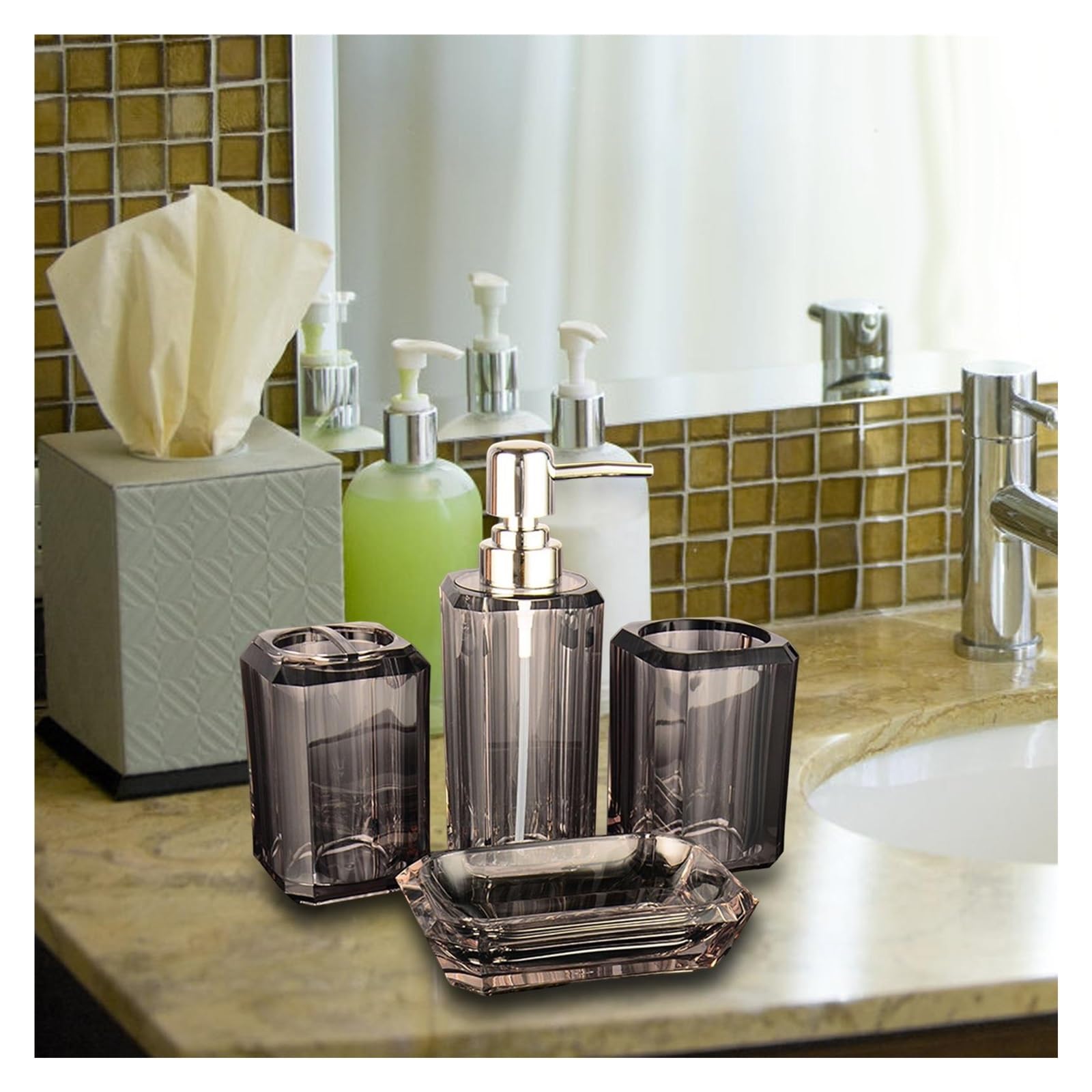 Set baño Juego de 4 Accesorios baño, Botella loción, Soporte for Cepillo Dientes for decoración del hogar(Rose)