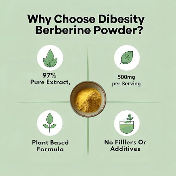 Pure Berberine HCL Powder 500mg 97% Pure, Vegan, Gluten-Free