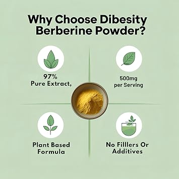 Pure Berberine HCL Powder 500mg 97% Pure, Vegan, Gluten-Free