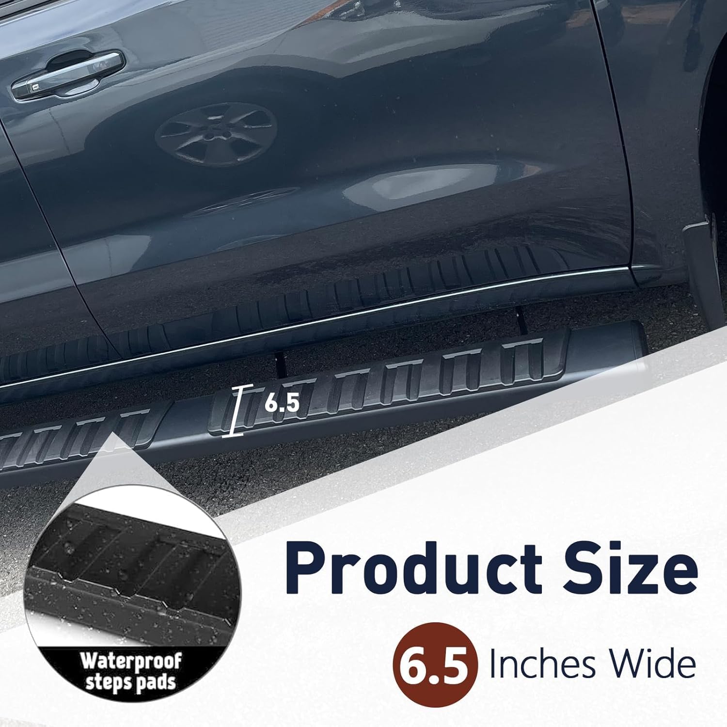 Running Boards 6.5 Inches for Crew Cab Chevy Silverado/GMC Sierra 2007-2018 1500 | 2019 Limited/LD | 2007-2019 2500HD/3500HD (4 Full Size Doors) Black Aluminum Alloy Side Steps Rails Nerf Bars 6.5"