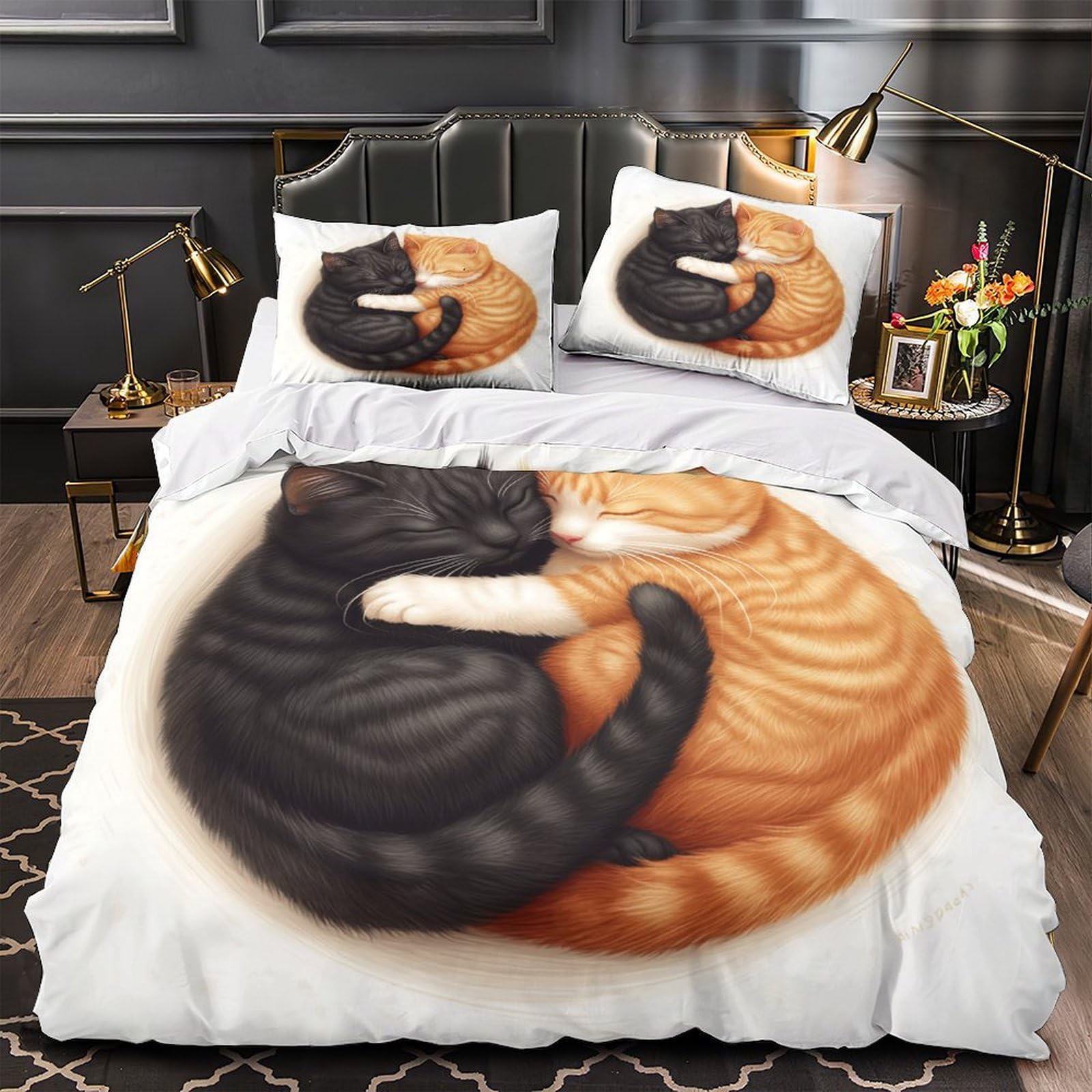 Housse de couette chats enlaçant 3D pour chambre d'enfants et garçons