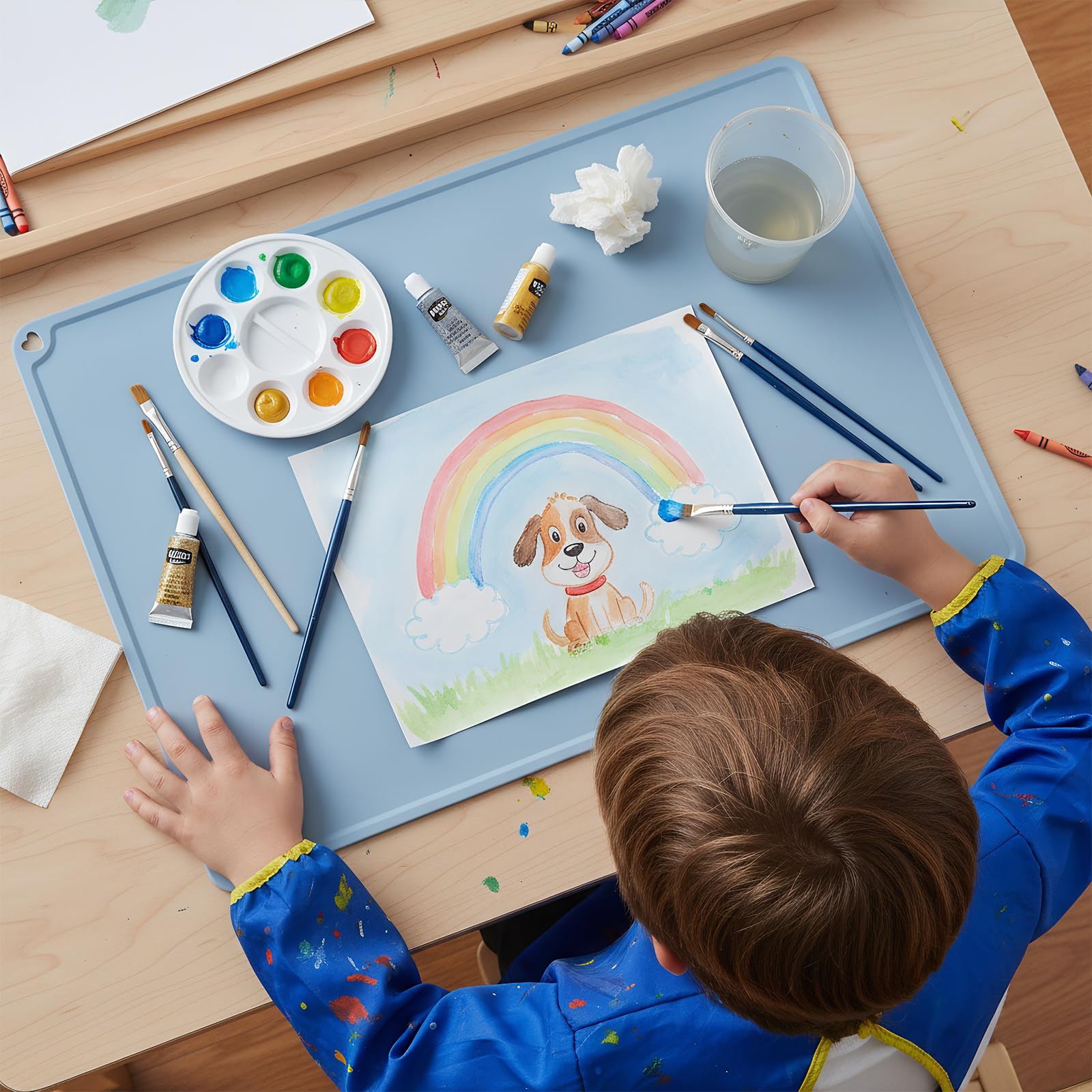 Tappetino da pittura in silicone con 1 clip magnetica ad assorbimento e 1 tavola da disegno, grande, 60 x 40 cm, tappetino da scrivania per bambini, riutilizzabile, tappetino per pittura, per