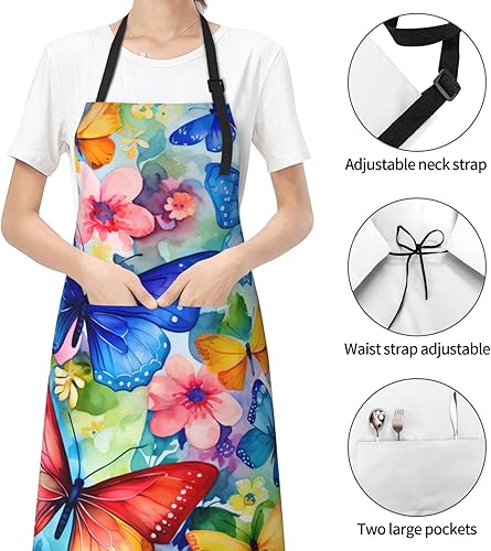 Miniatura 2 de Delantal de pintura de artista con 2 bolsillos, delantales artísticos, regalos para mujeres y hombres, batas de cocina de mariposa