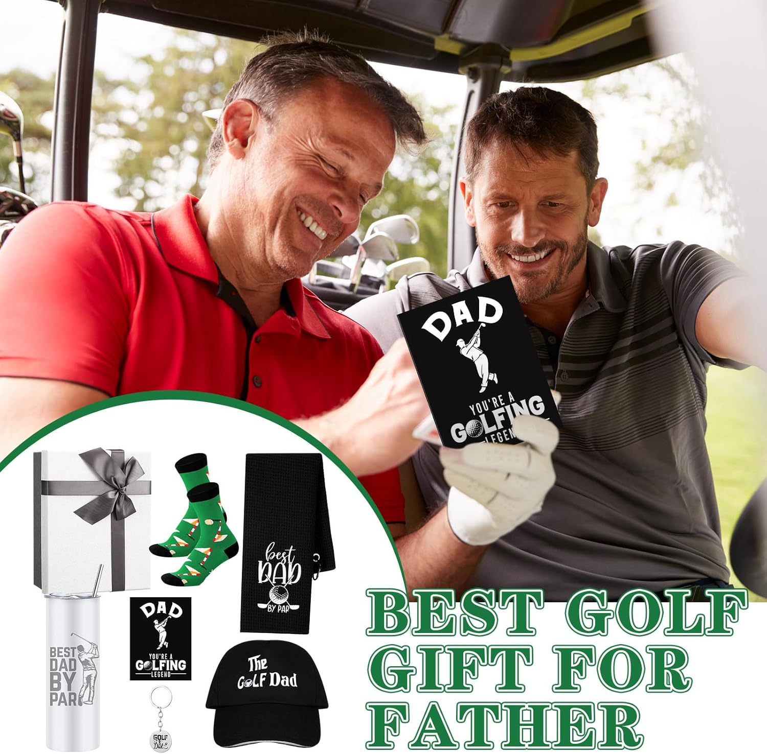 Geiserailie 7 Pcs Golf Gifts for Dad Men Golfing Accessories Gift for Golfer Lovers 16oz Golfing Tumbler Hat Sock Towel Keychain Card Box for Him Father Boyfriend Brother Birthday(Timeless) - Image 6