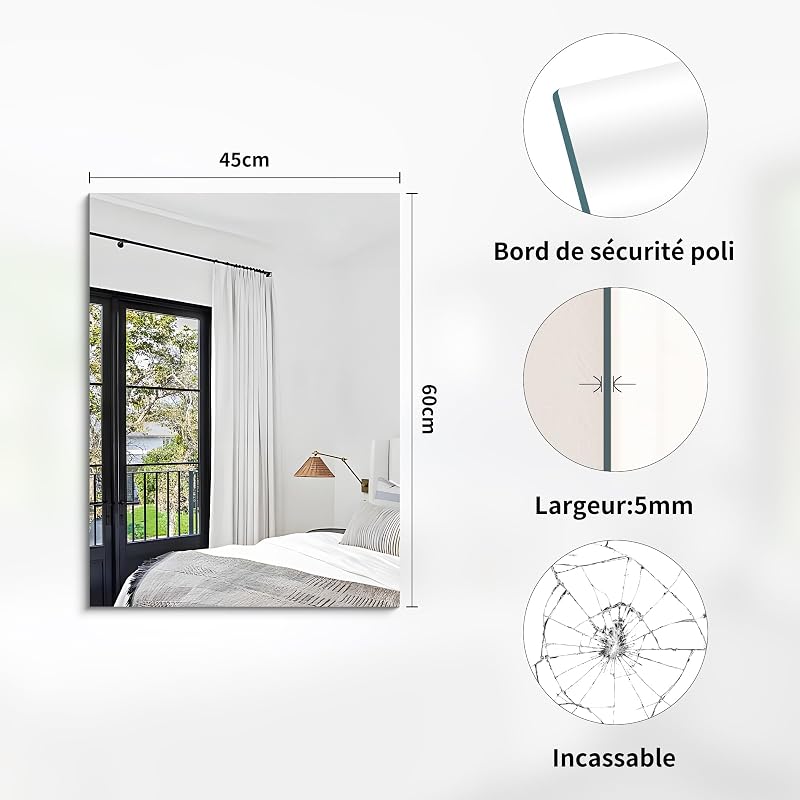COFENY Frameless tükör 60x45 cm, pattanásmentes fürdőszobai fali tükör