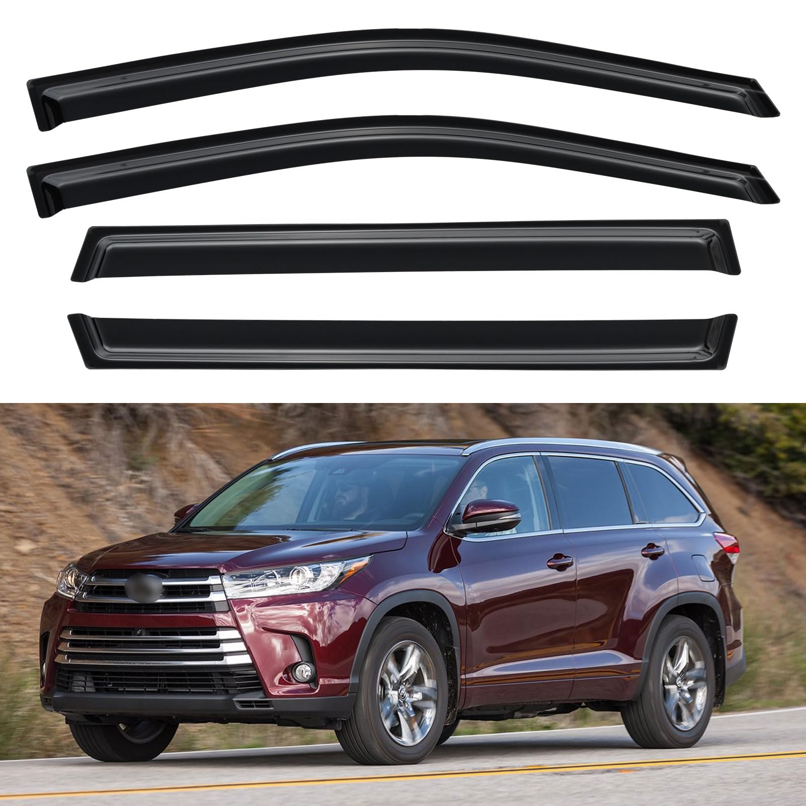 Window Visors Rain Guards for 2014-2019 Toyota Highlander | Out-Channel Window Vent Wind Deflectors Visors Shades Protectors for 14-19 Toyota Highlander