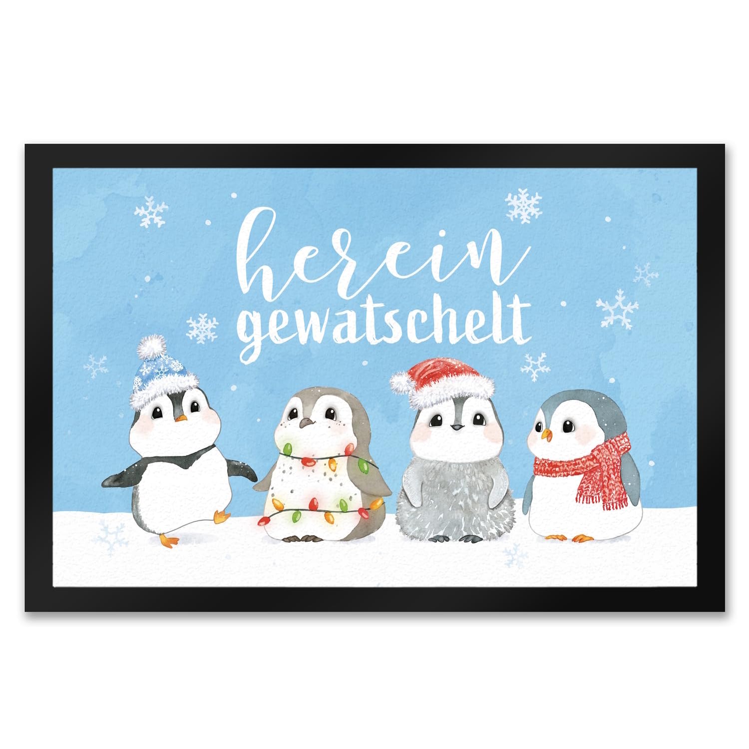 speecheese Pinguin Familie Fußmatte XXL in 50x75 cm mit Spruch Hereingewatschelt eine weihnachtlicher Türvorleger Motiv für Frauen winterliche Fußabtreter